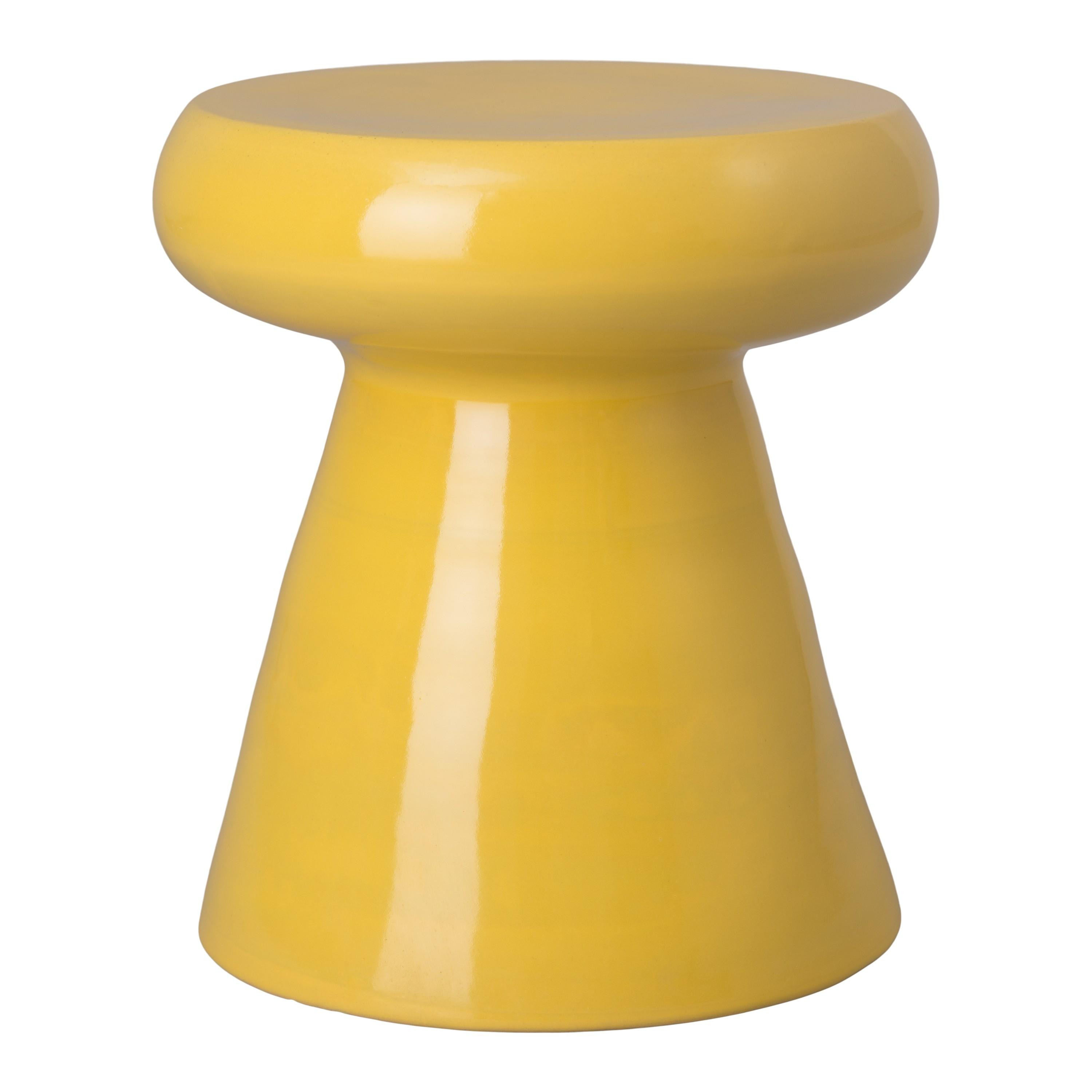 18 in. Mushroom Mustard Yellow Ceramic Stool