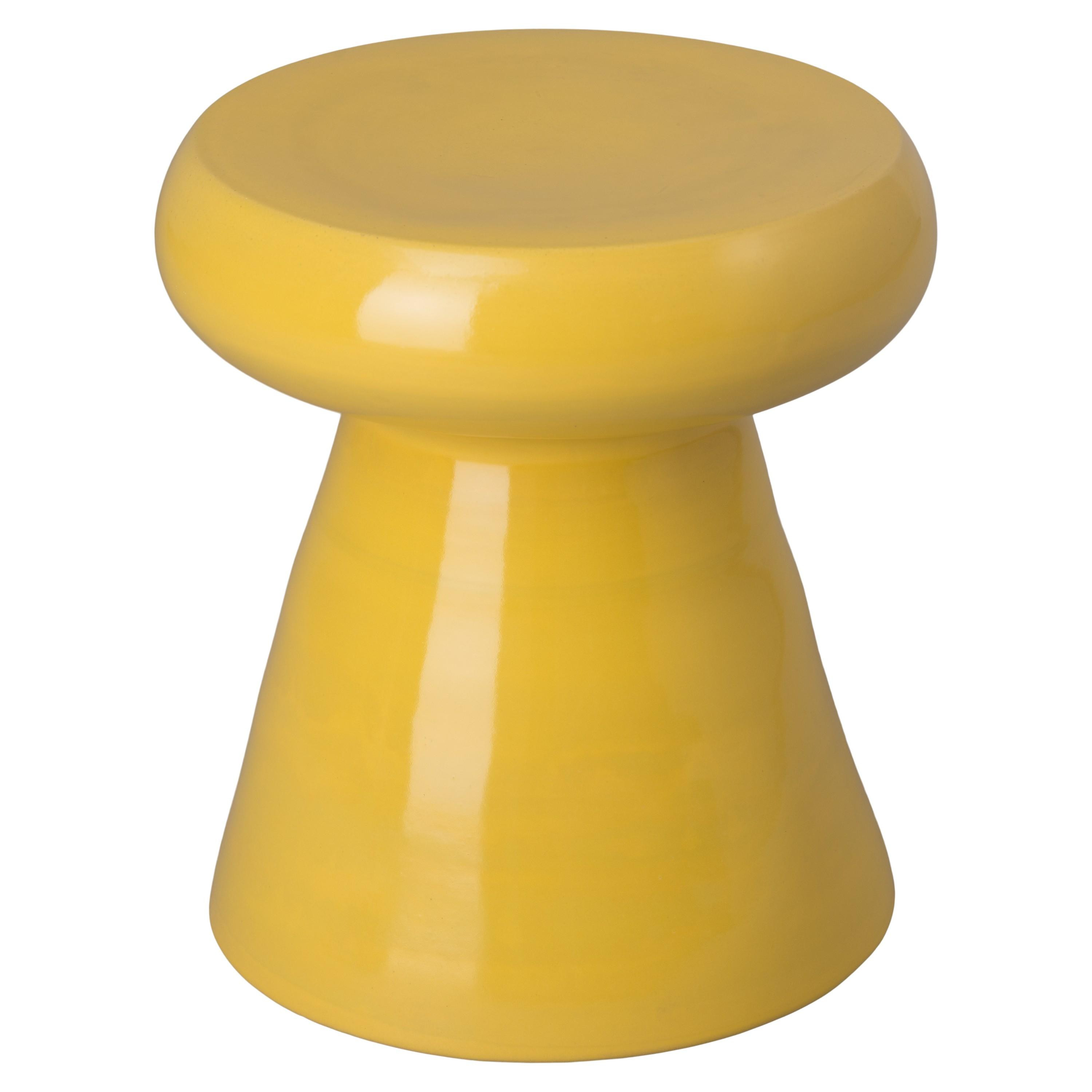 18 in. Mushroom Mustard Yellow Ceramic Stool
