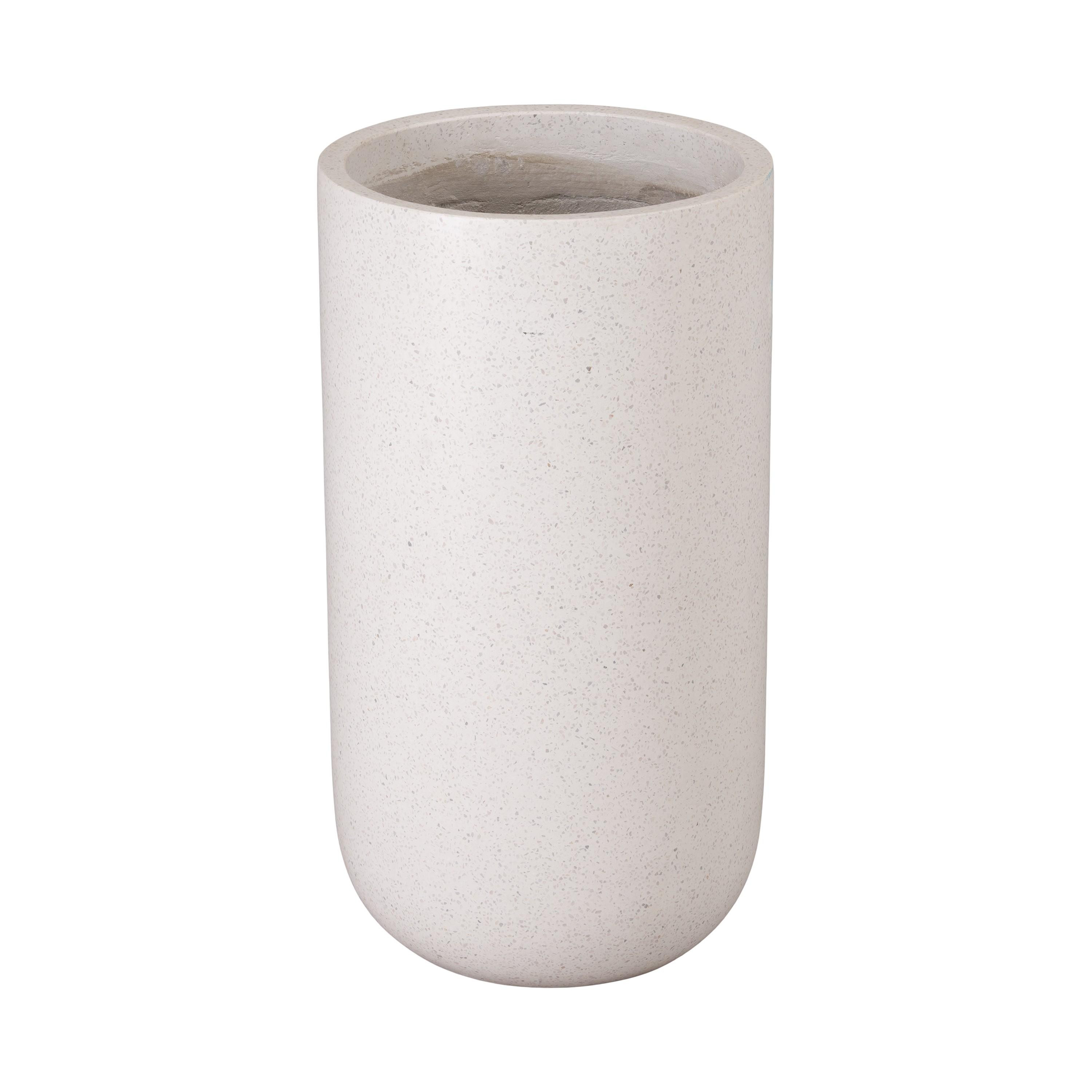 29.5 in. Tall Cylinder White Terrazzo Planter