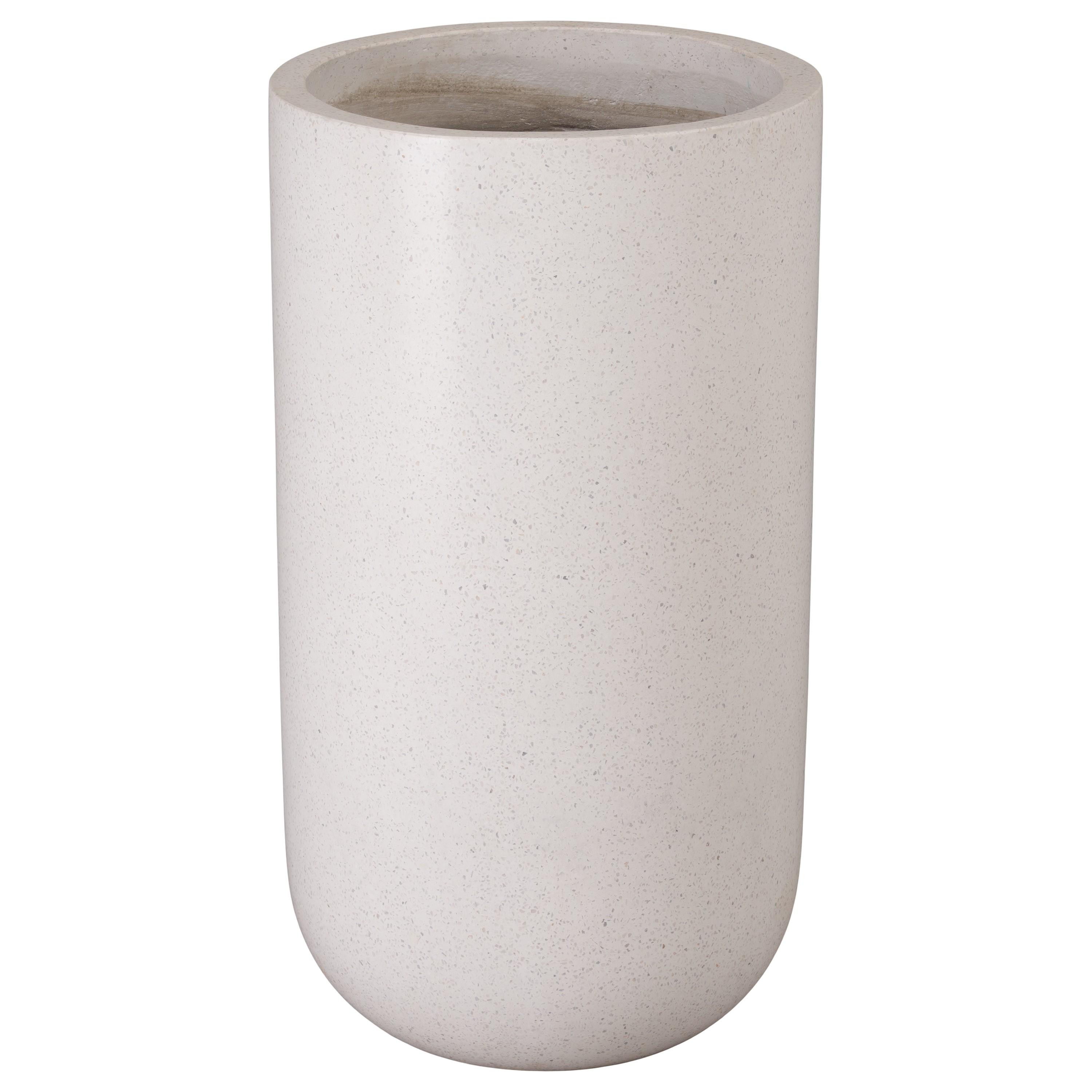 35 in. Tall Cylinder White Terrazzo Planter