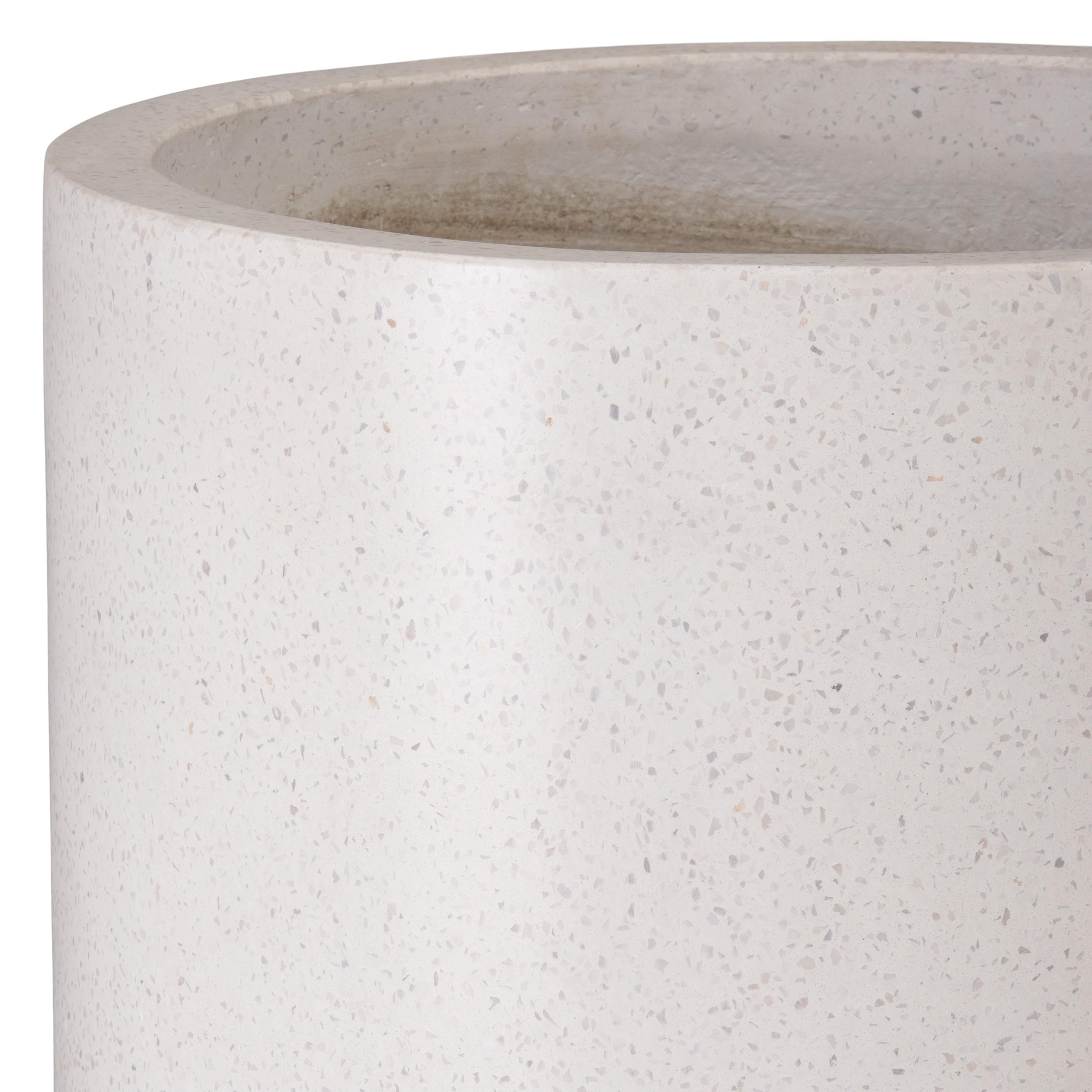 35 in. Tall Cylinder White Terrazzo Planter