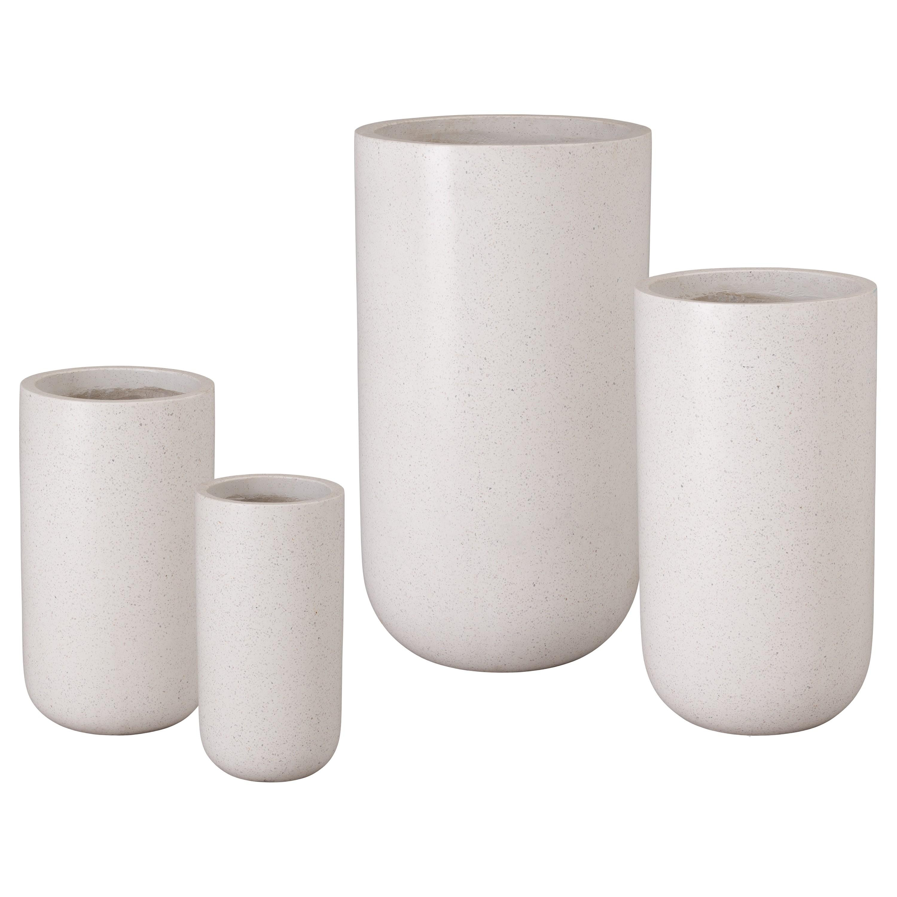 Set of 4 Tall Cylinder White Terrazzo Planters