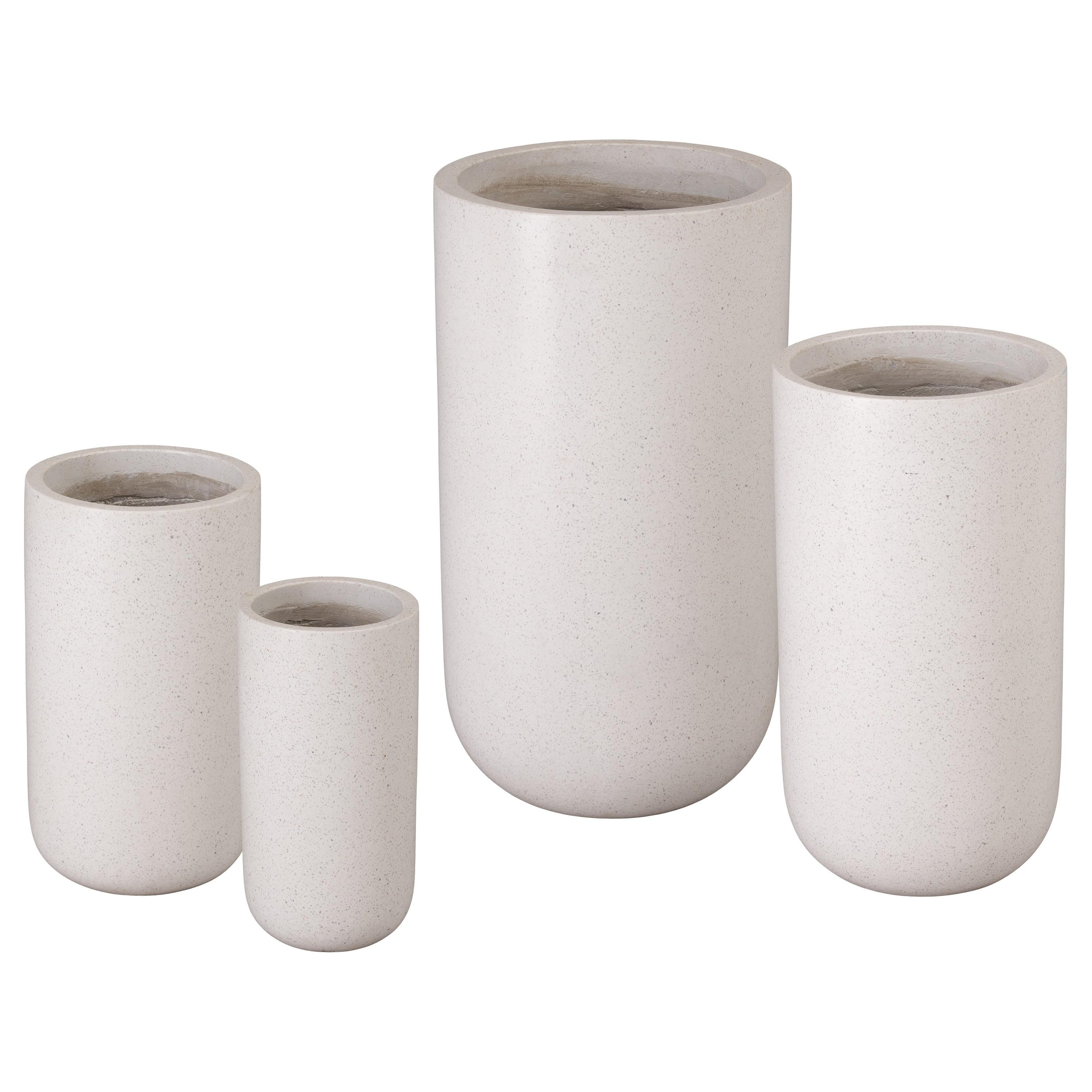 Set of 4 Tall Cylinder White Terrazzo Planters