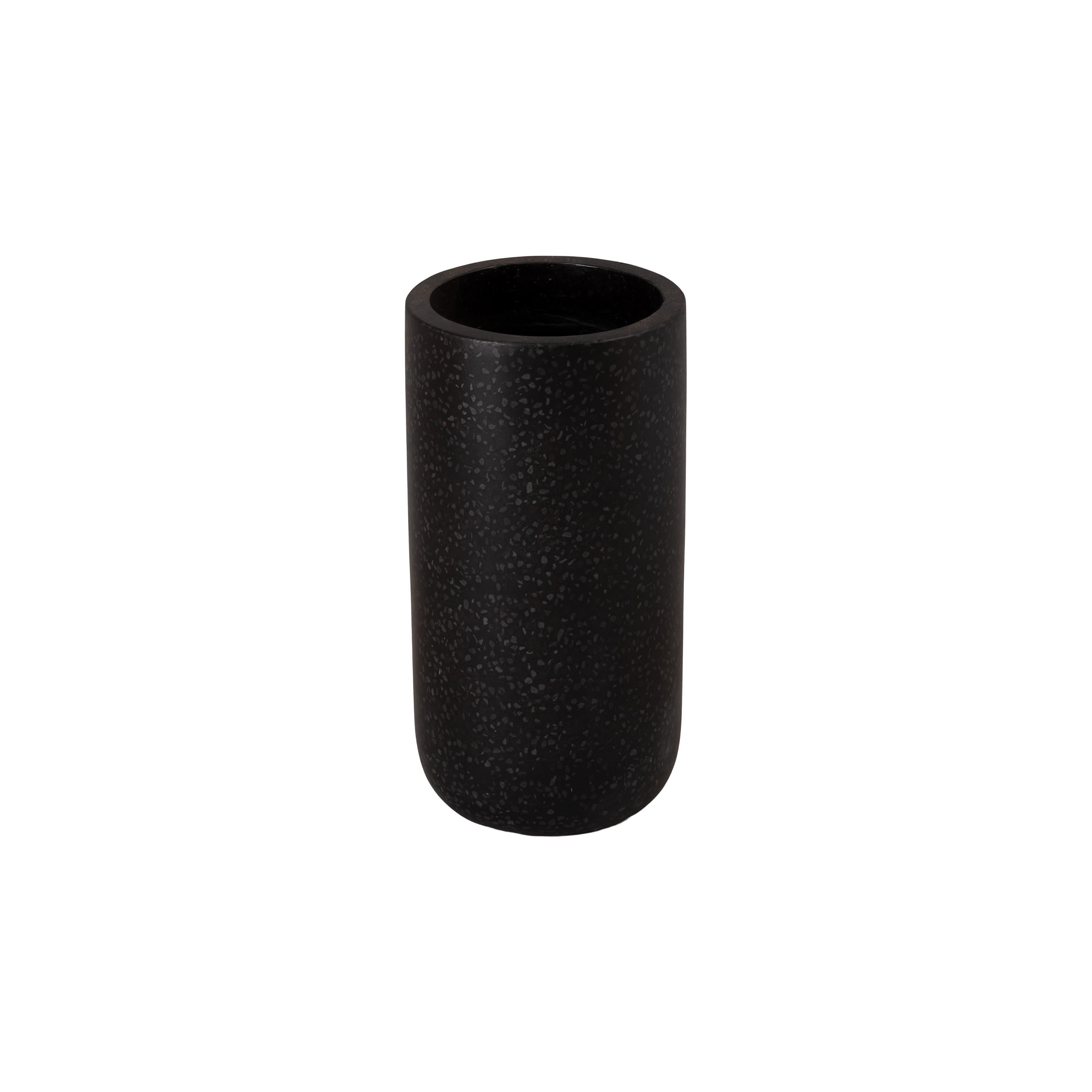 19.5 in. Tall Cylinder Black Terrazzo Planter
