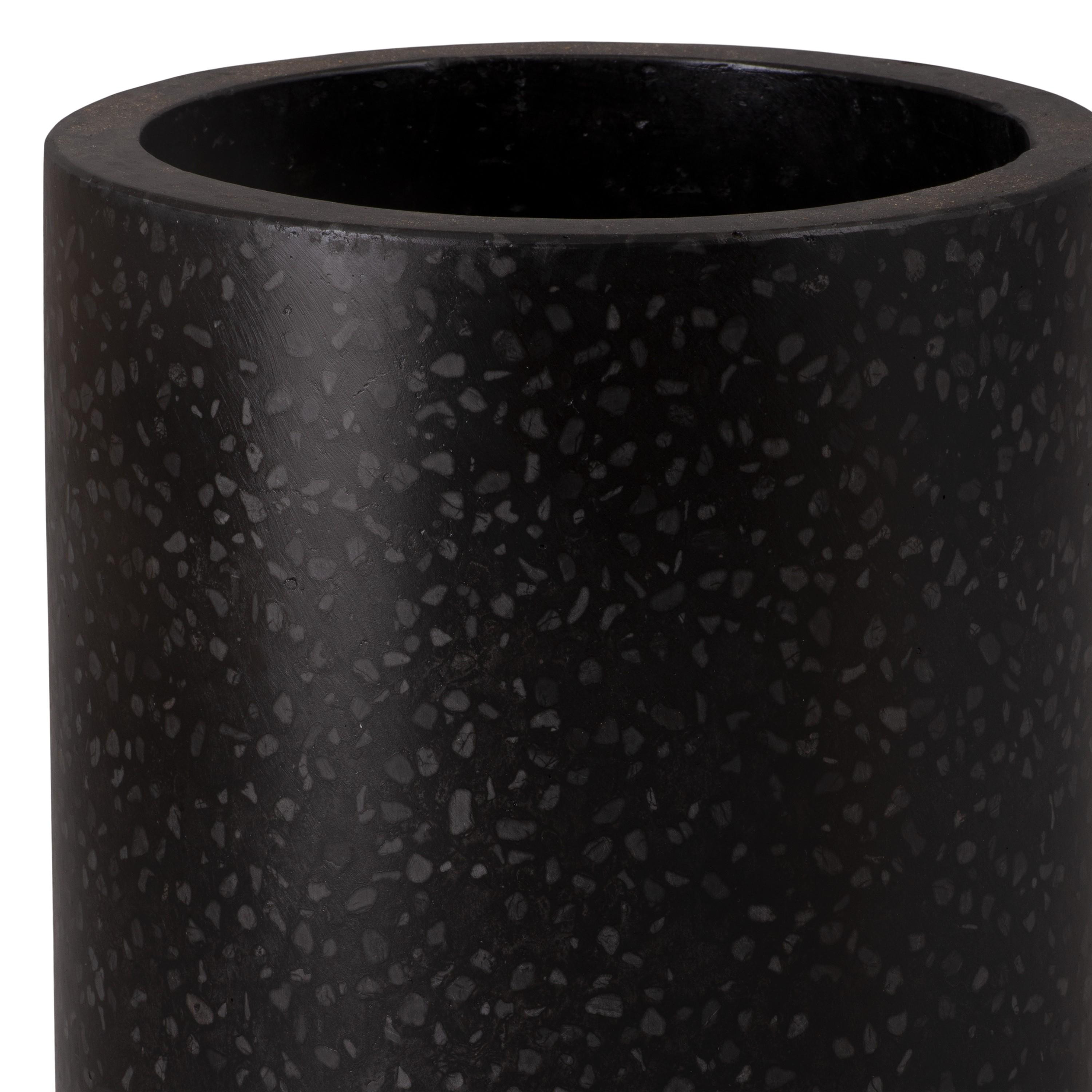 19.5 in. Tall Cylinder Black Terrazzo Planter
