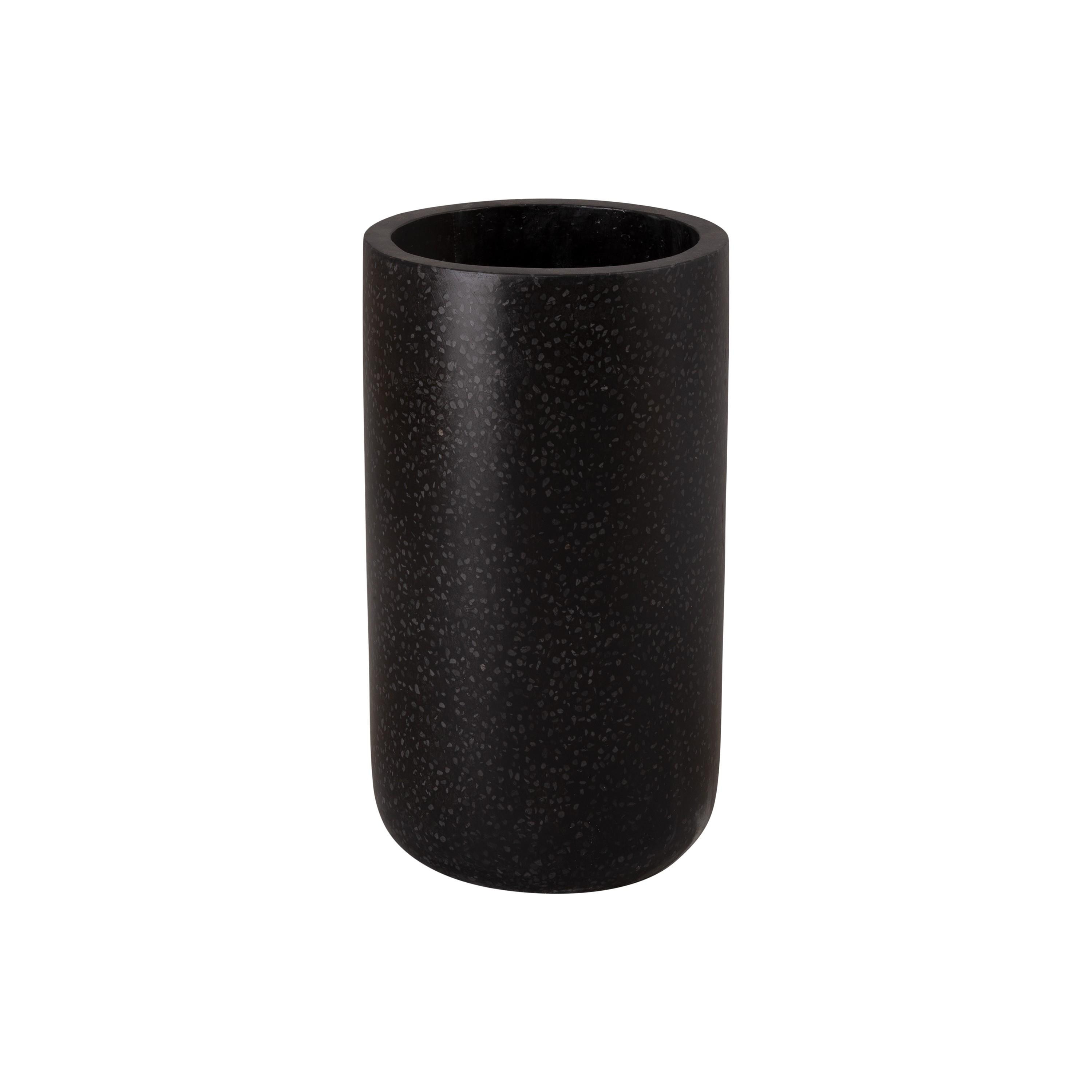 23.5 in. Tall Cylinder Black Terrazzo Planter