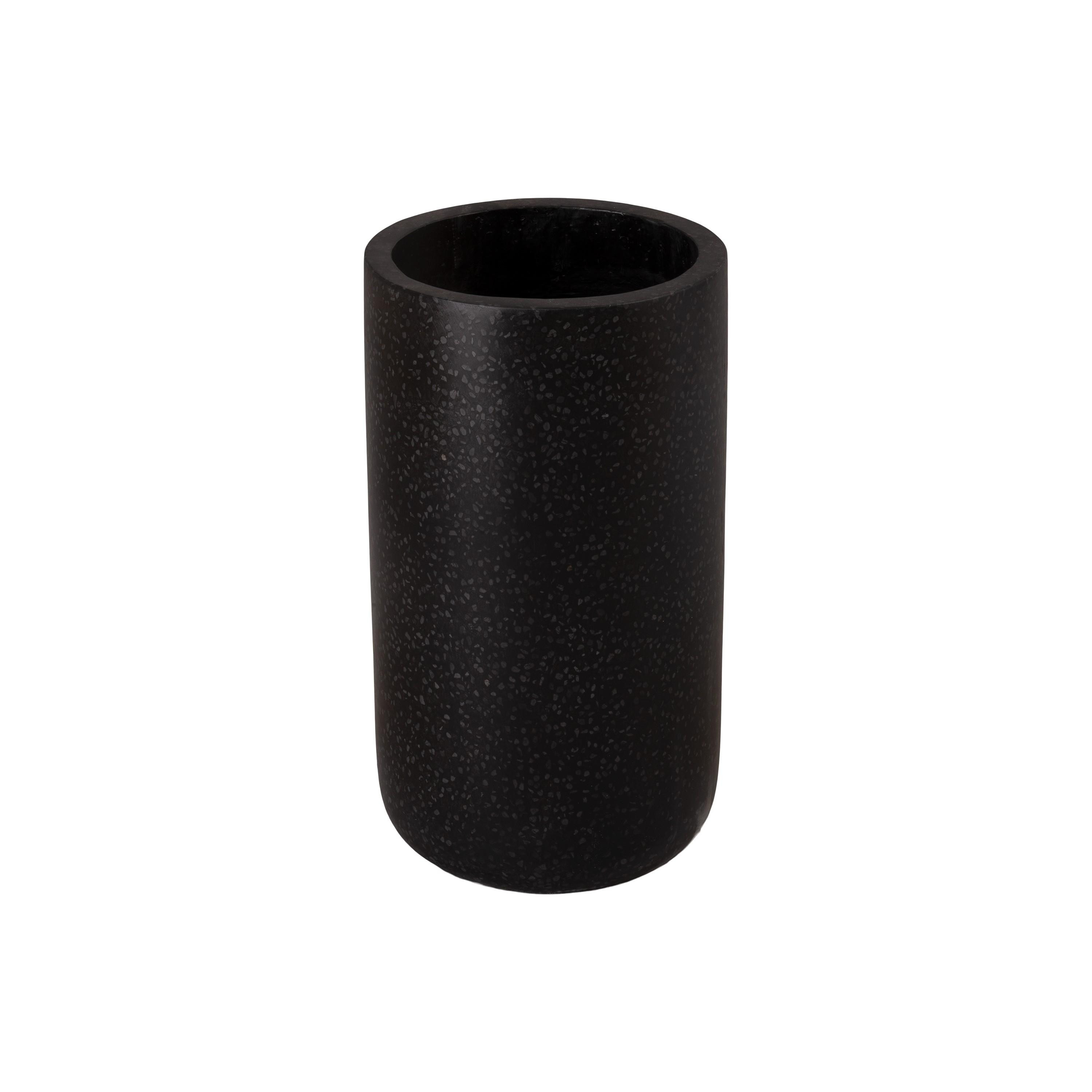 23.5 in. Tall Cylinder Black Terrazzo Planter