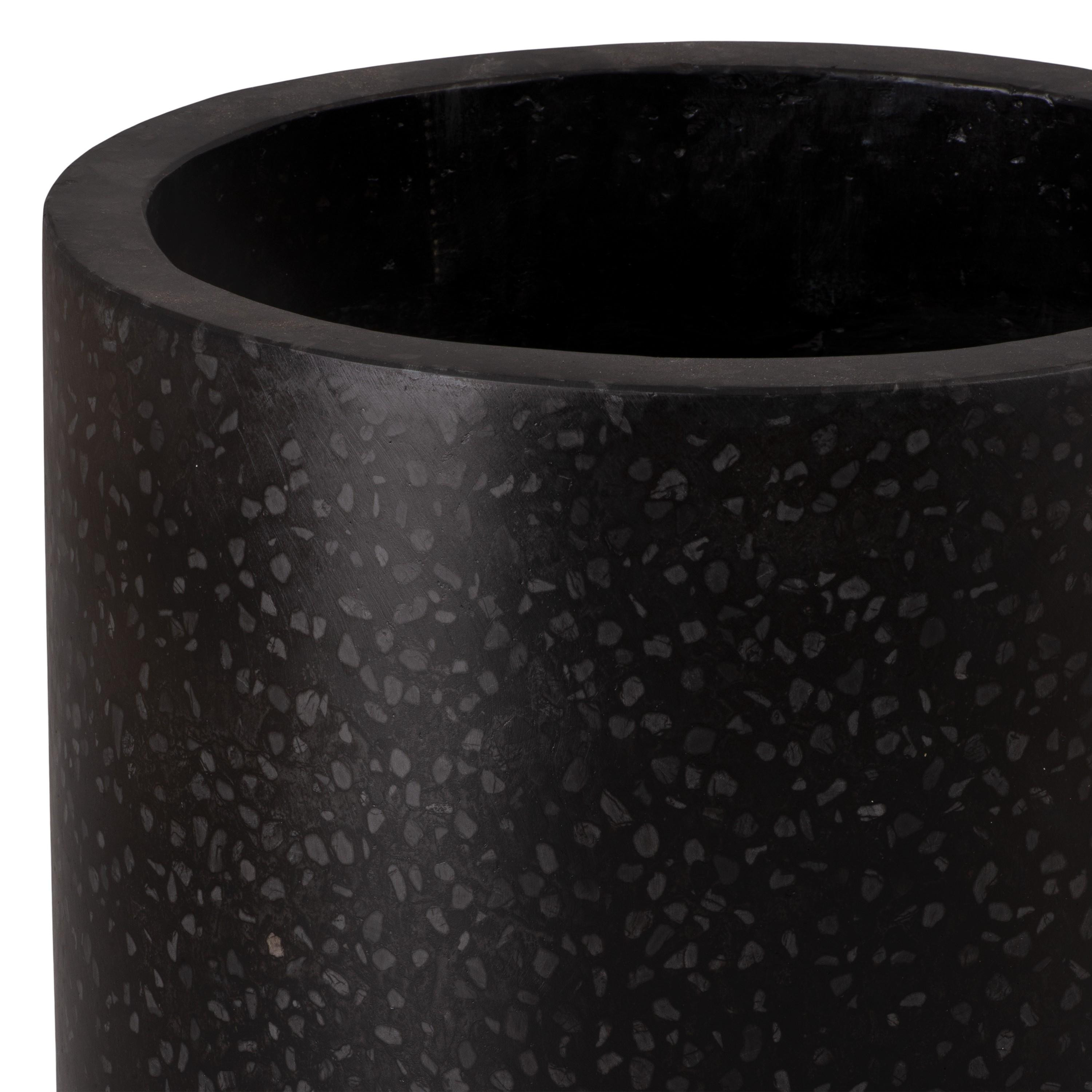 23.5 in. Tall Cylinder Black Terrazzo Planter
