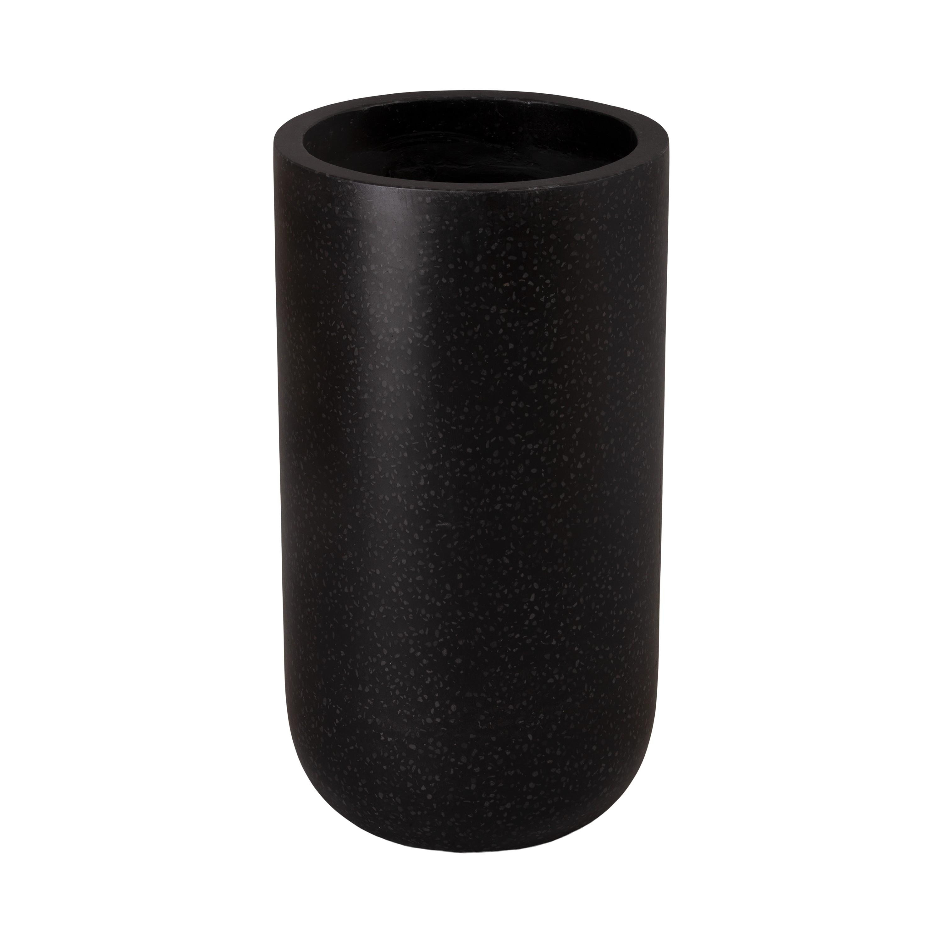 29.5 in. Tall Cylinder Black Terrazzo Planter