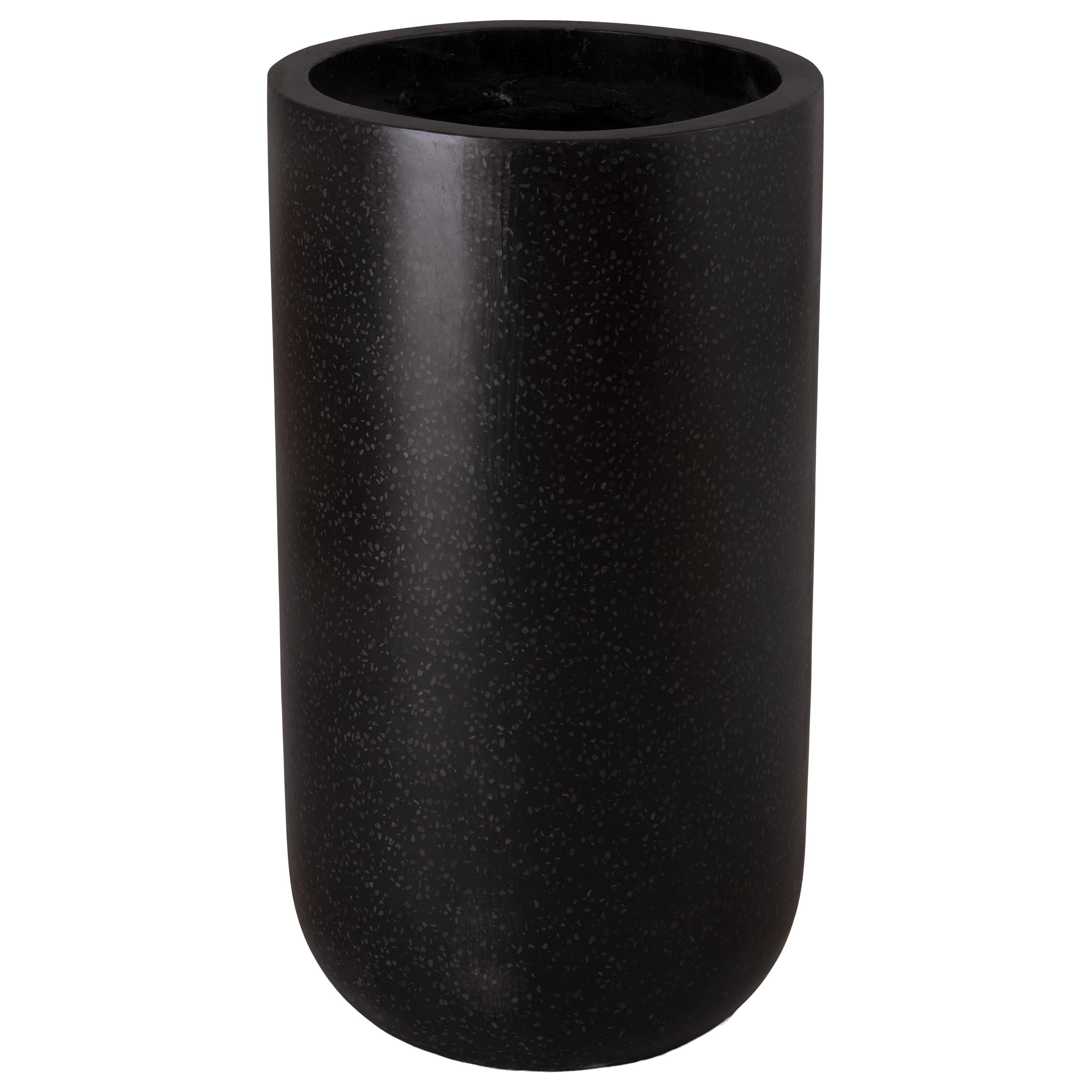 35 in. Tall Cylinder Black Terrazzo Planter