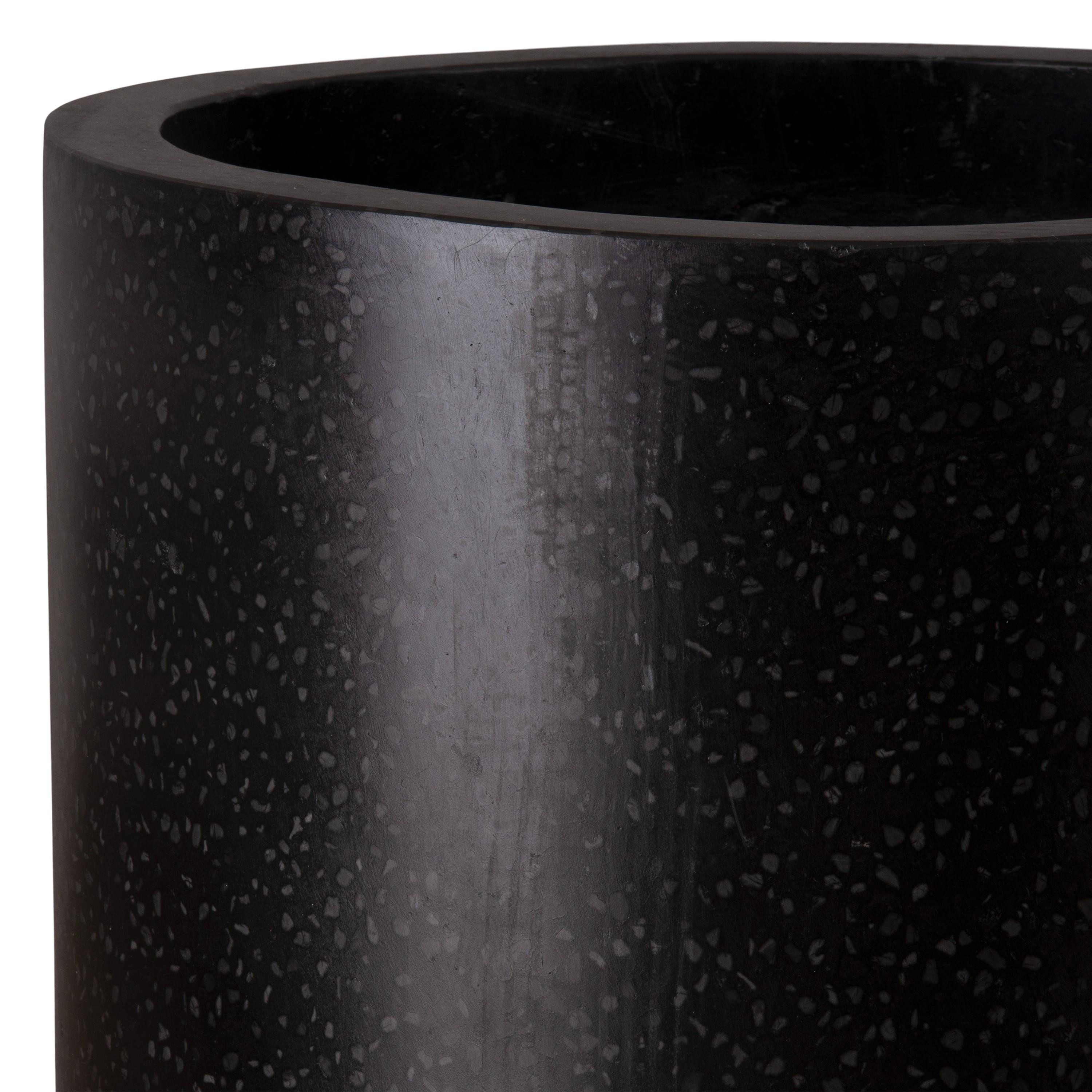 35 in. Tall Cylinder Black Terrazzo Planter