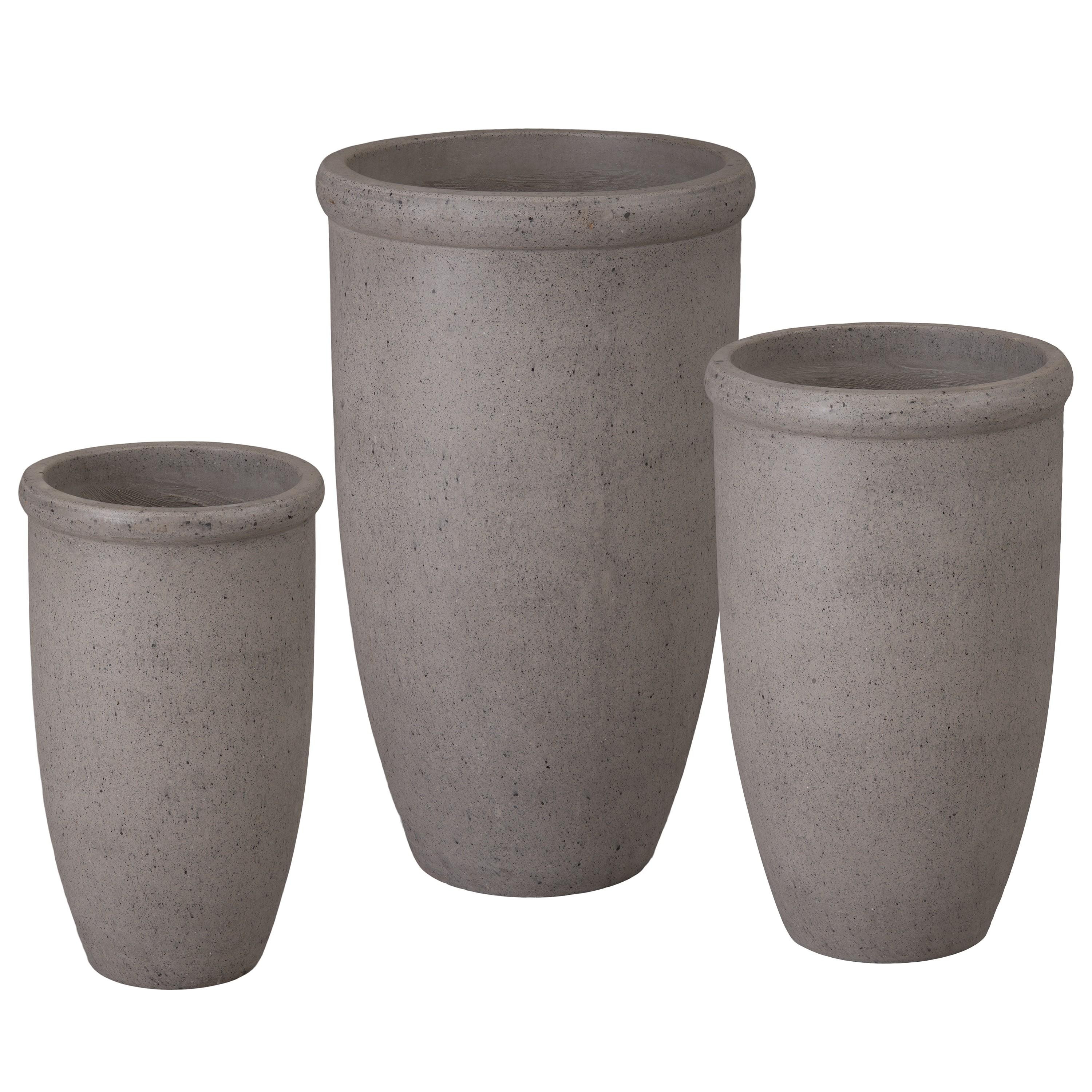 Set of 3 Round Lip Gray Terrazzo Planters