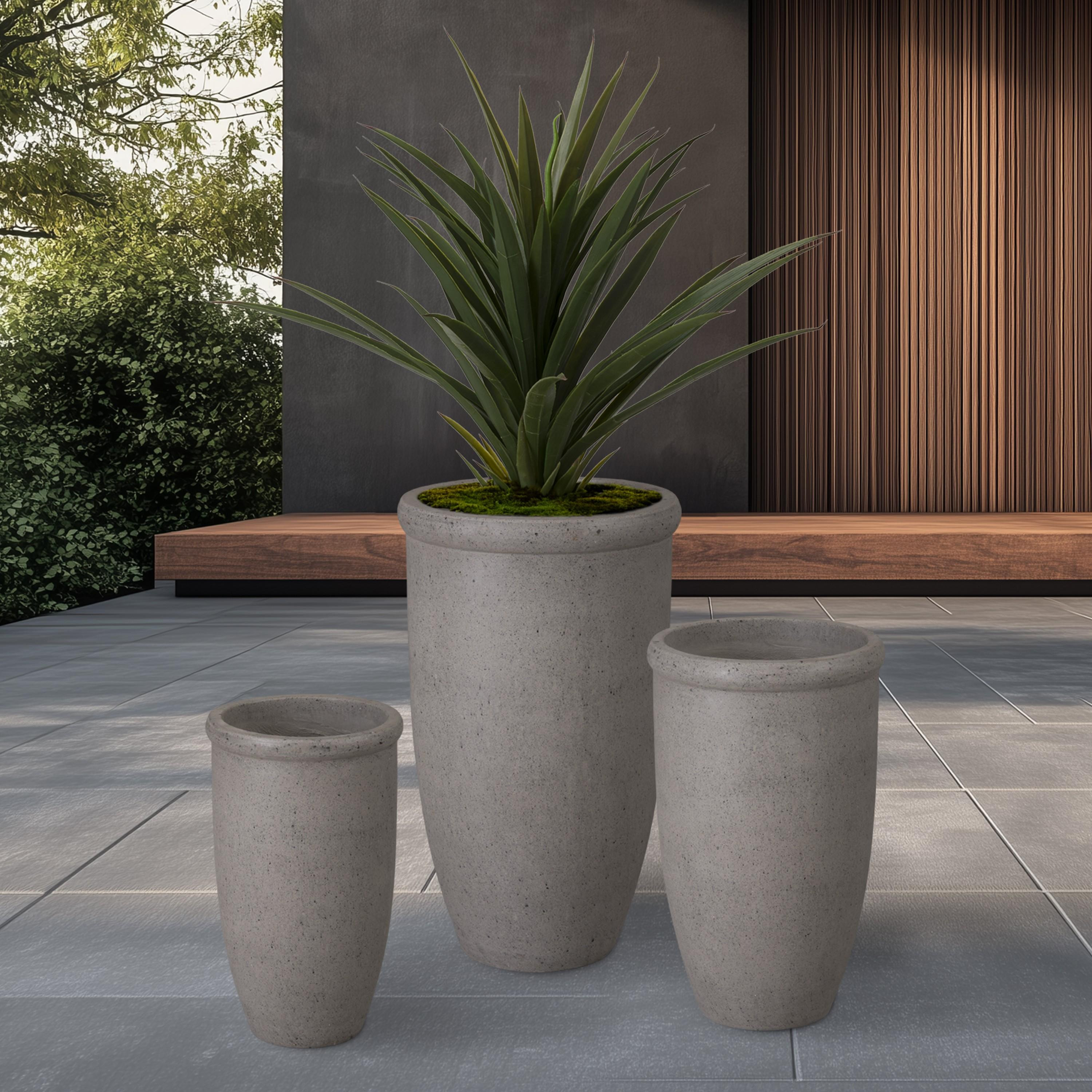 Set of 3 Round Lip Gray Terrazzo Planters
