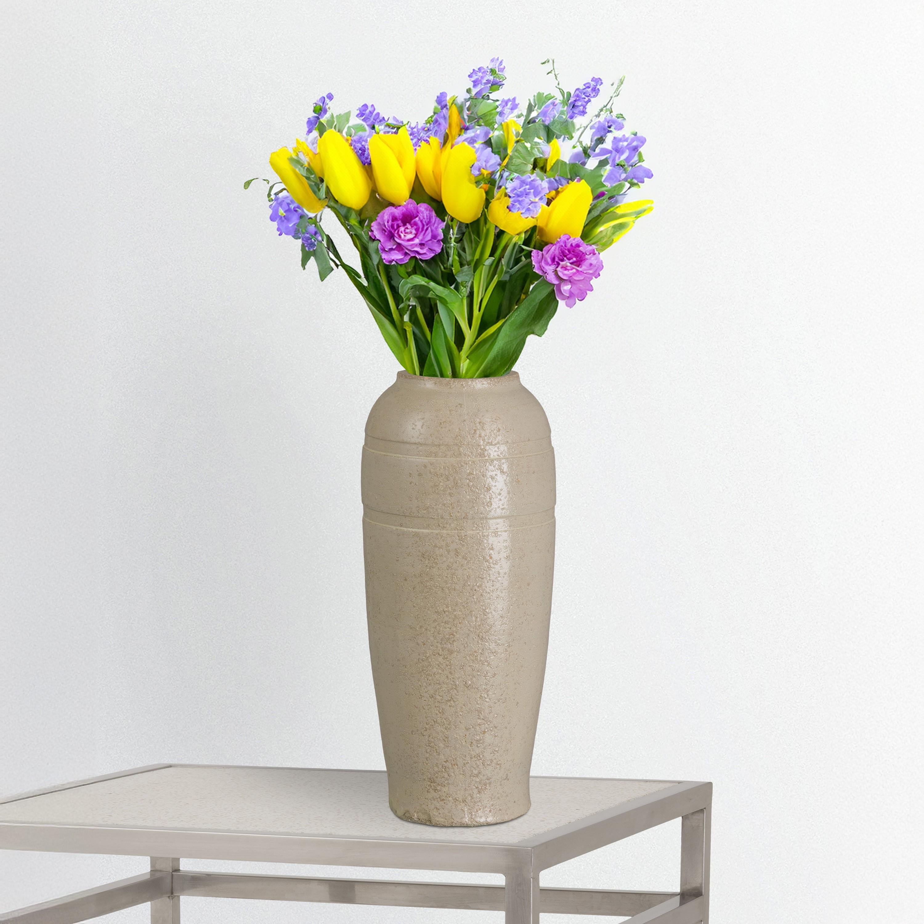 22 in. Tall Distressed White Ceramic Vase