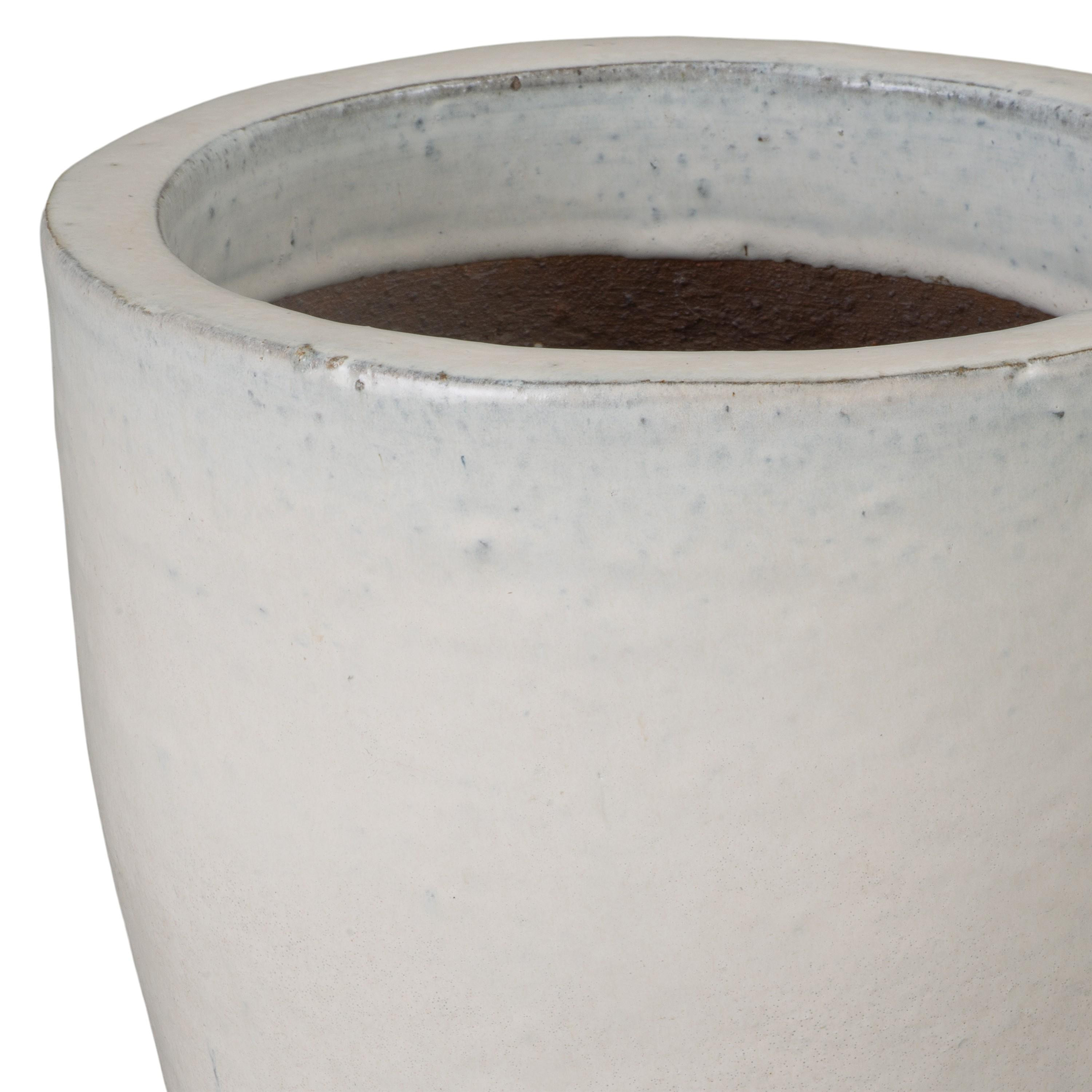 9 in. Round Distressed White Ceramic Planter