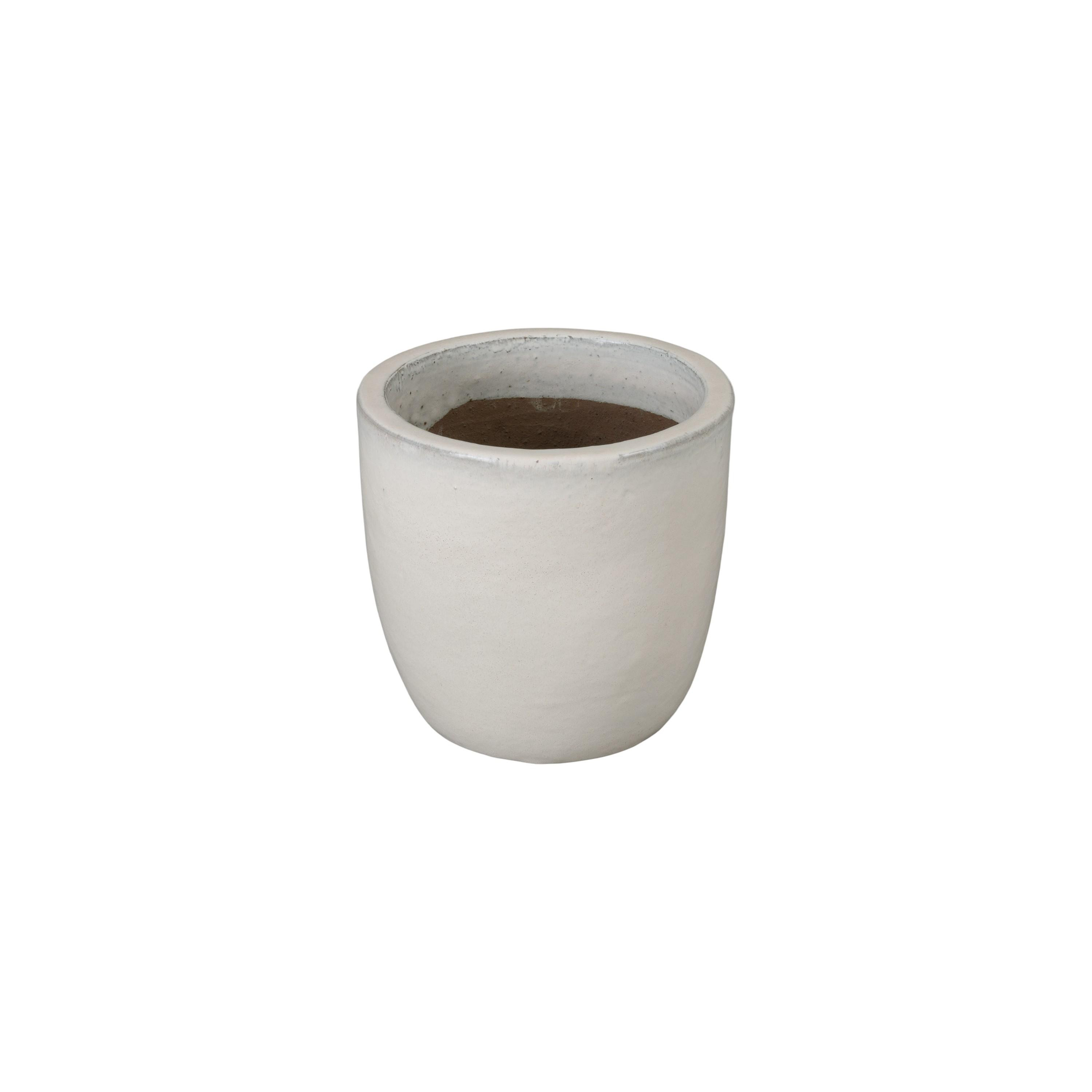11 in. Round Distressed White Ceramic Planter