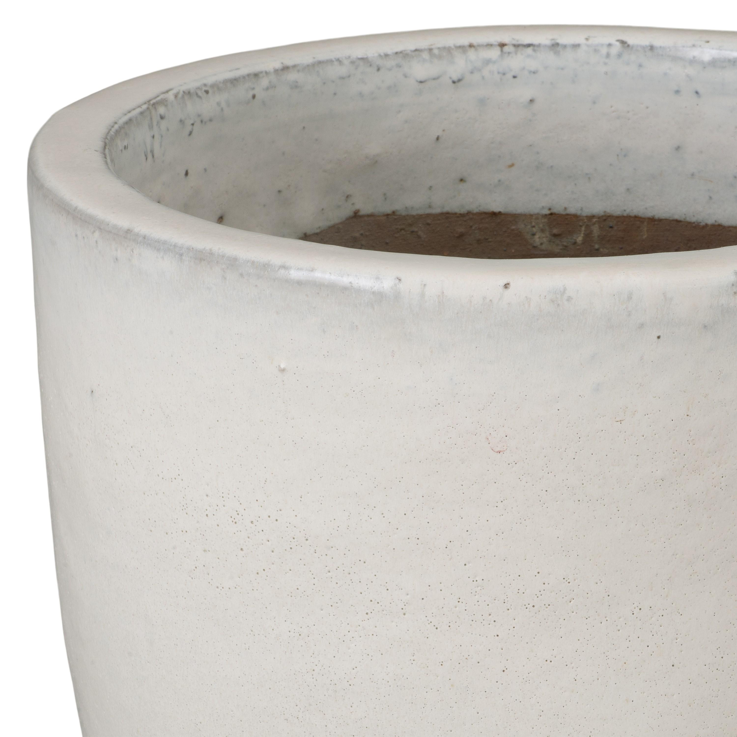 11 in. Round Distressed White Ceramic Planter