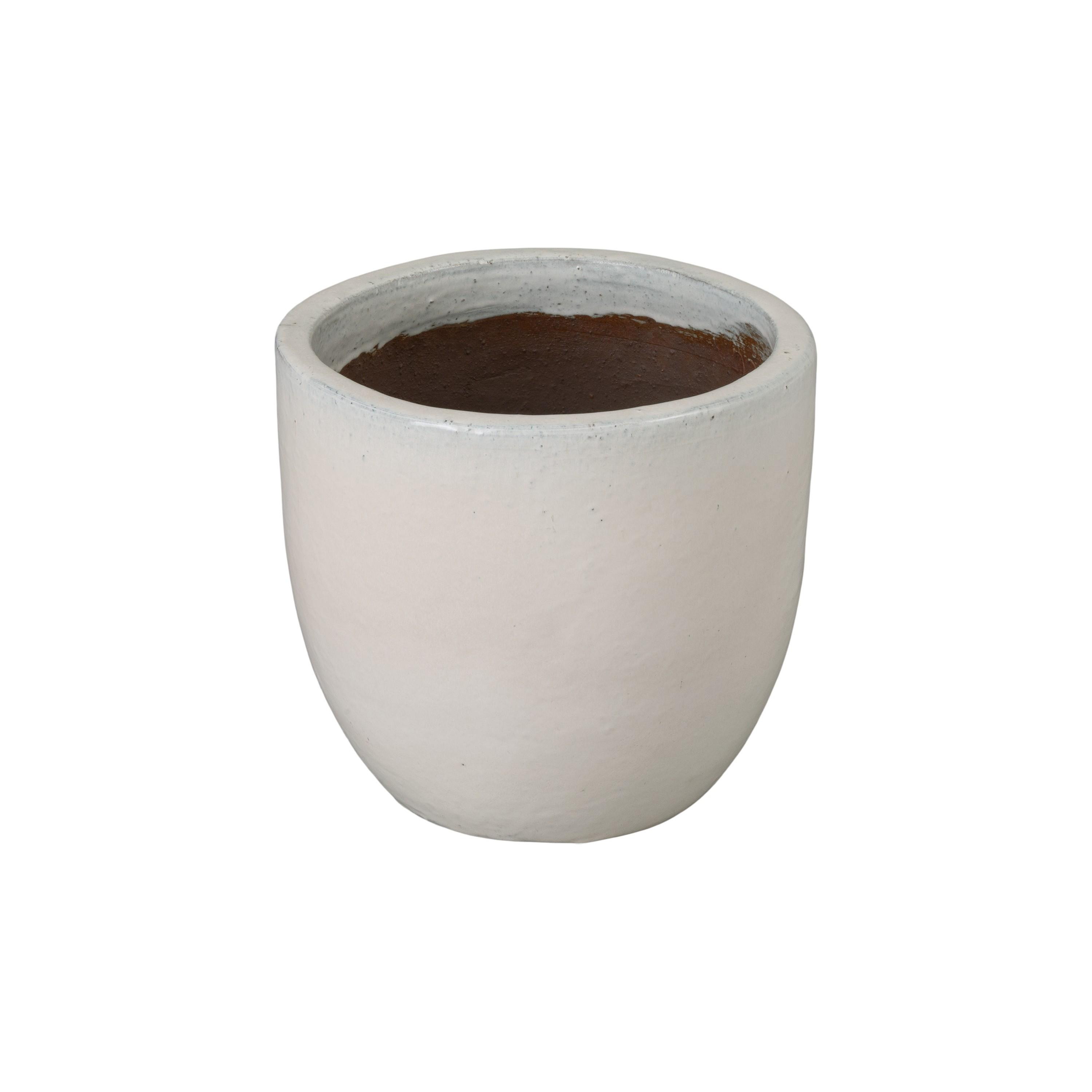 12 in. Round Distressed White Ceramic Planter