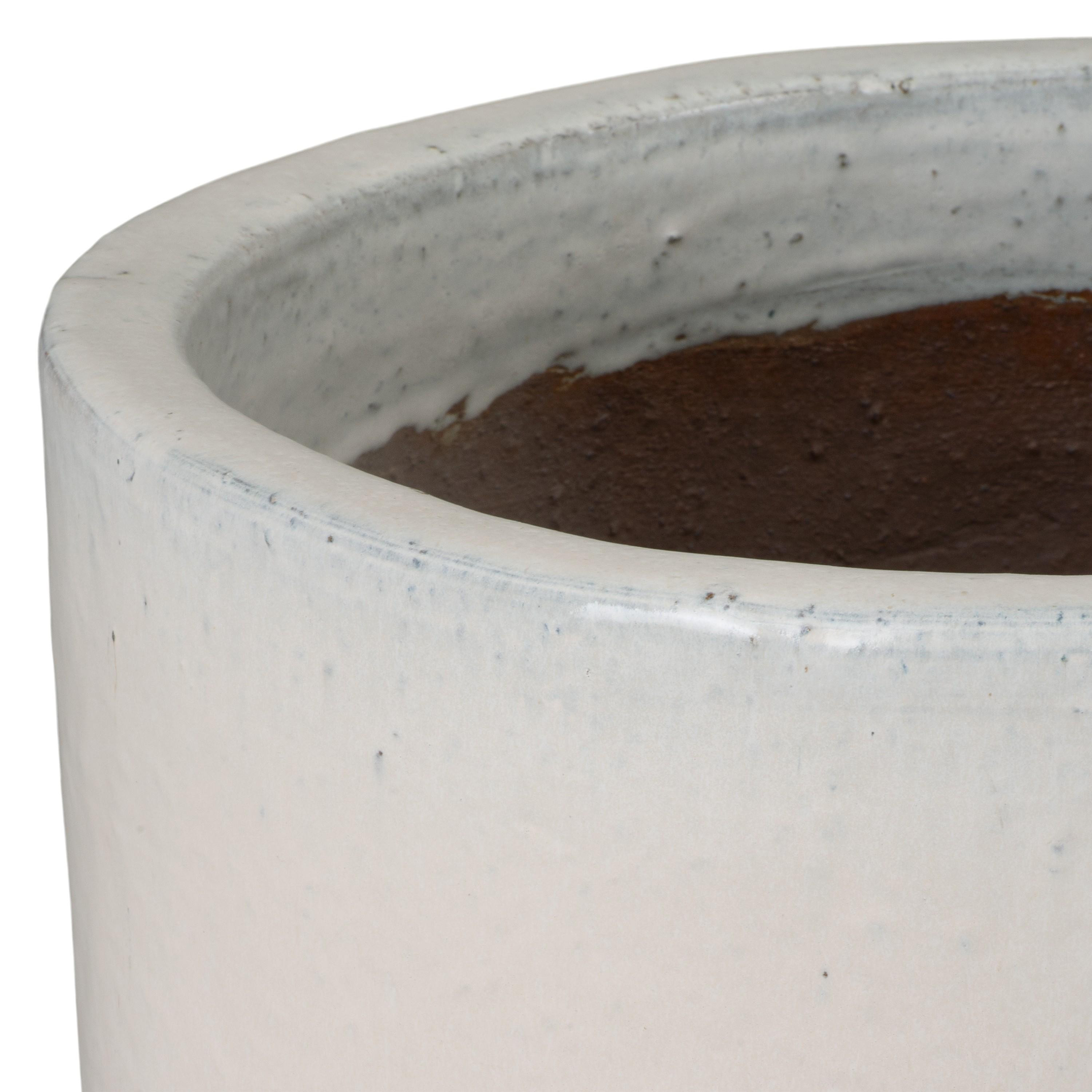 12 in. Round Distressed White Ceramic Planter