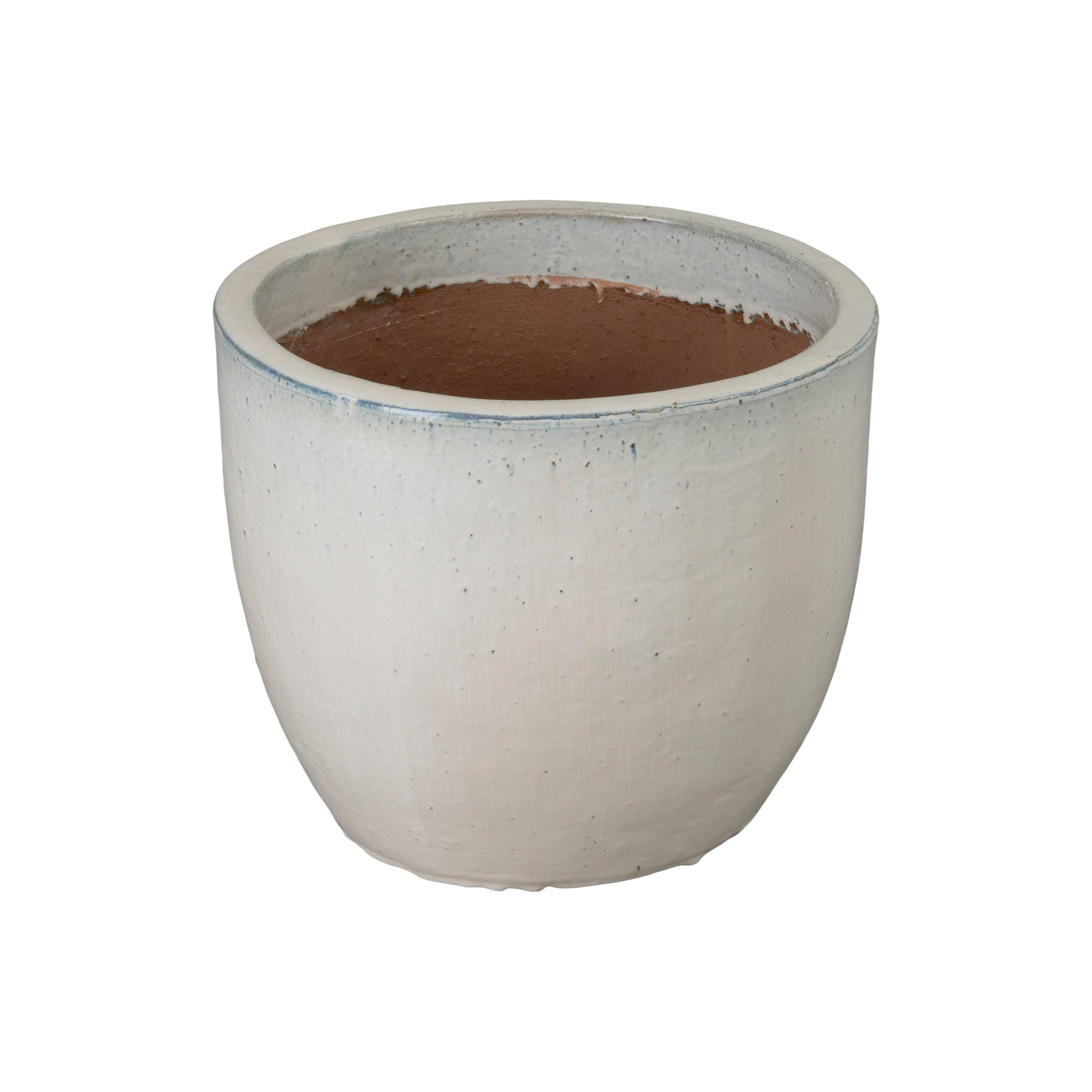 16 in. Round Distressed White Ceramic Planter