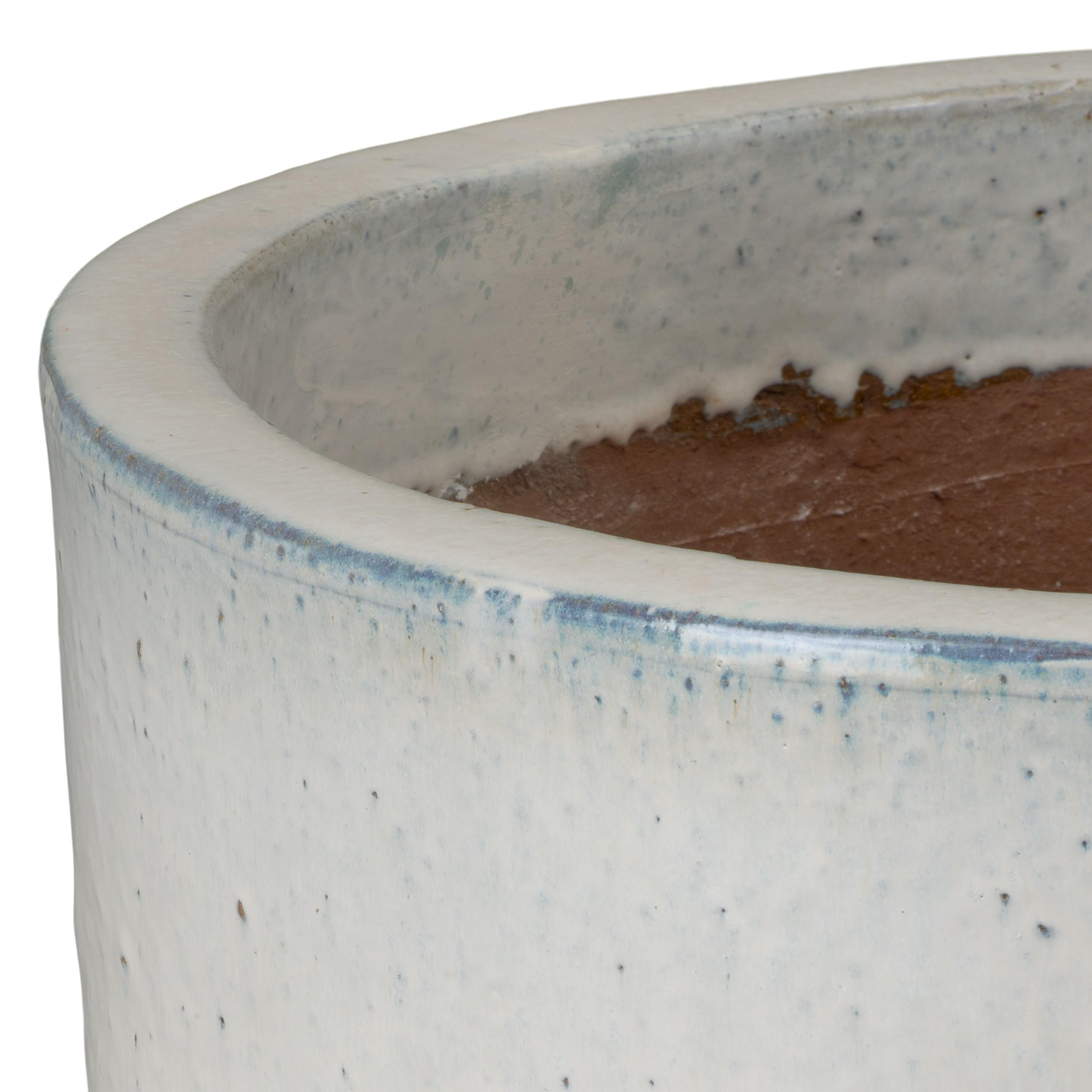 16 in. Round Distressed White Ceramic Planter