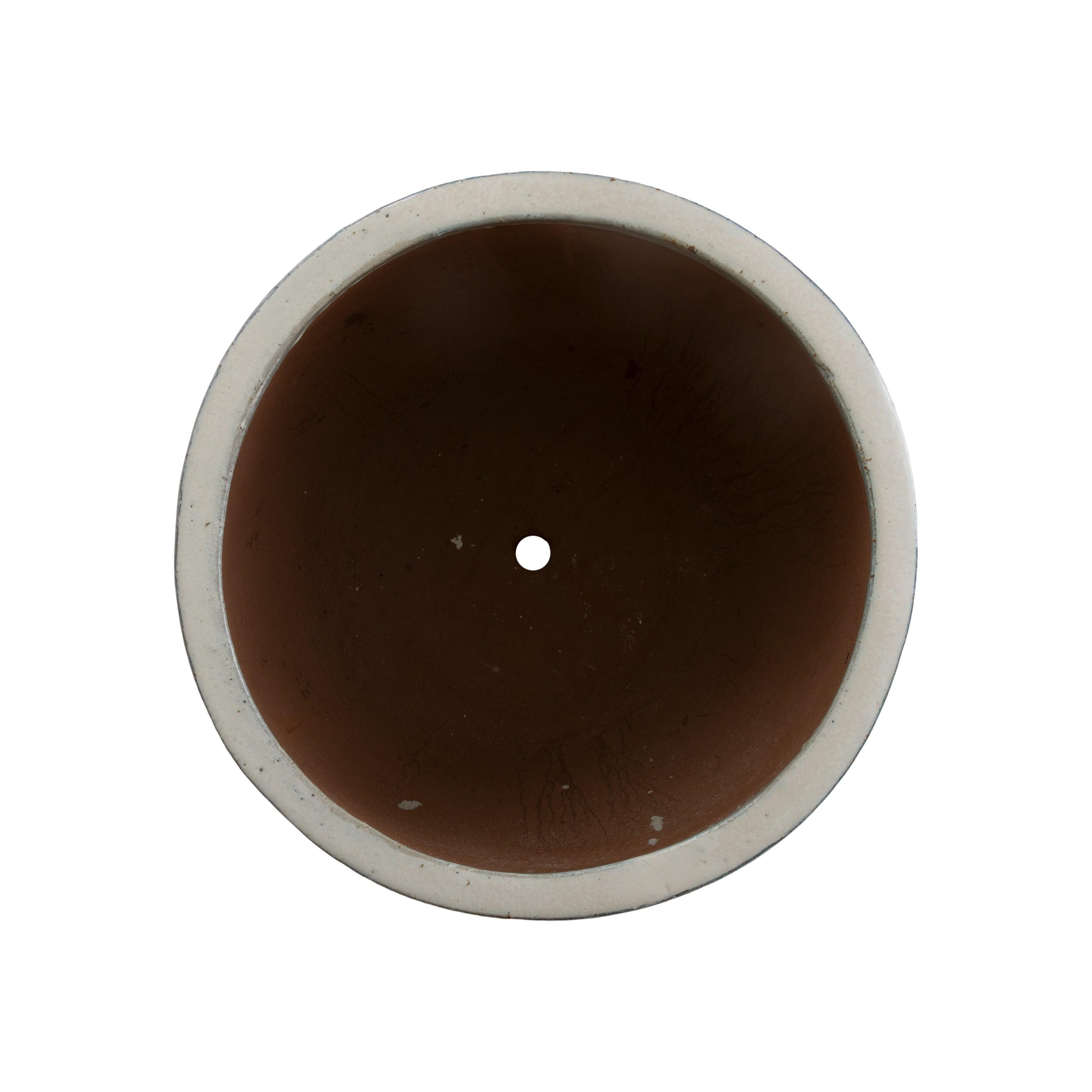 16 in. Round Distressed White Ceramic Planter