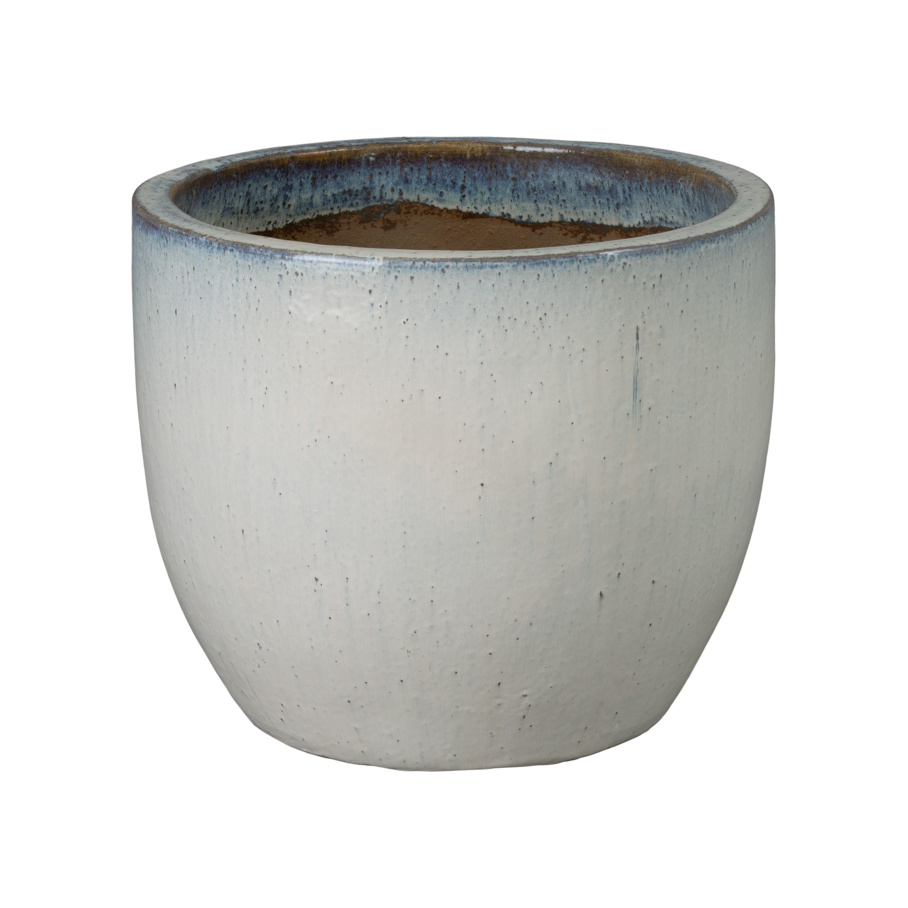20 in. Round Distressed White Ceramic Planter
