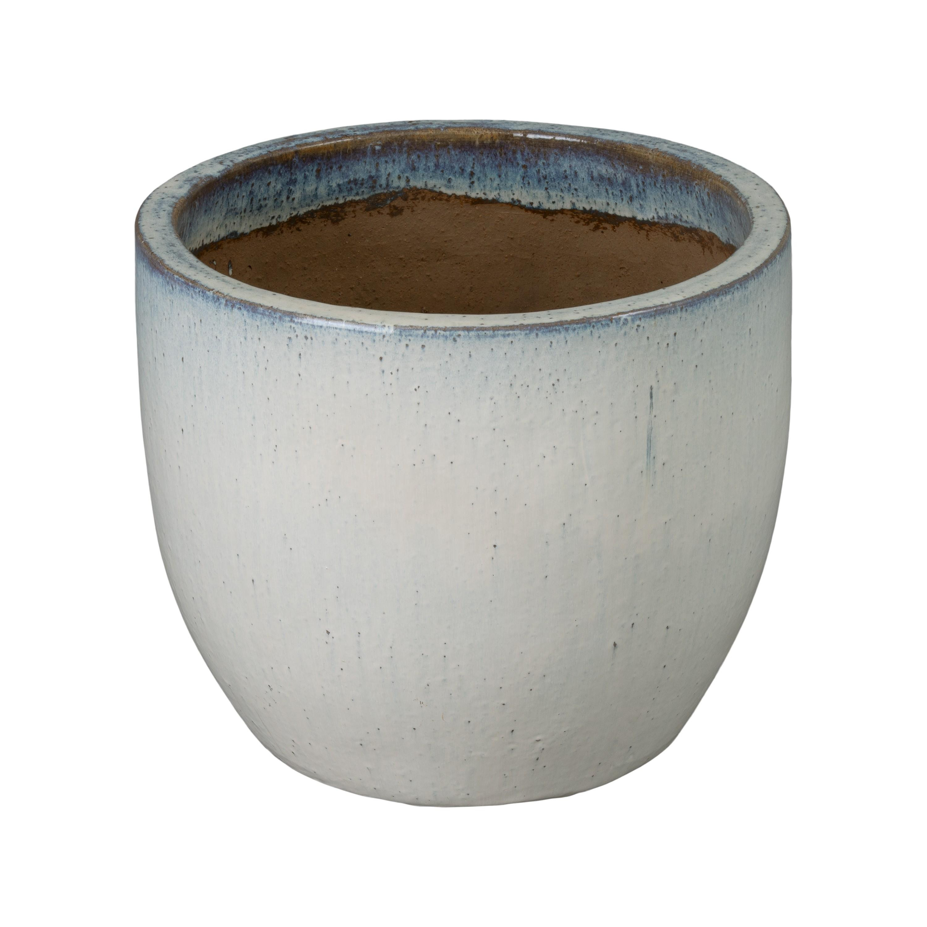 20 in. Round Distressed White Ceramic Planter