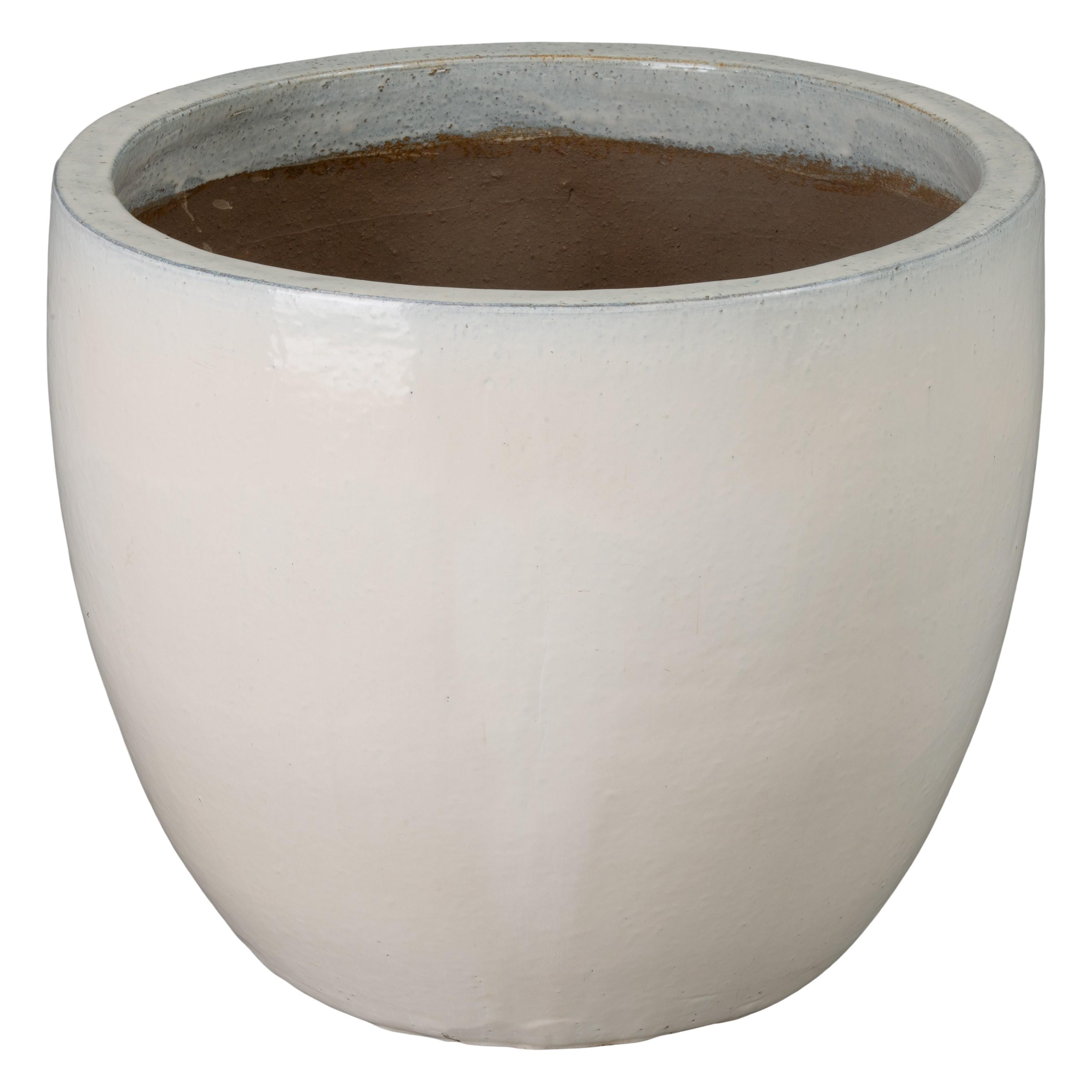 24 in. Round Distressed White Ceramic Planter