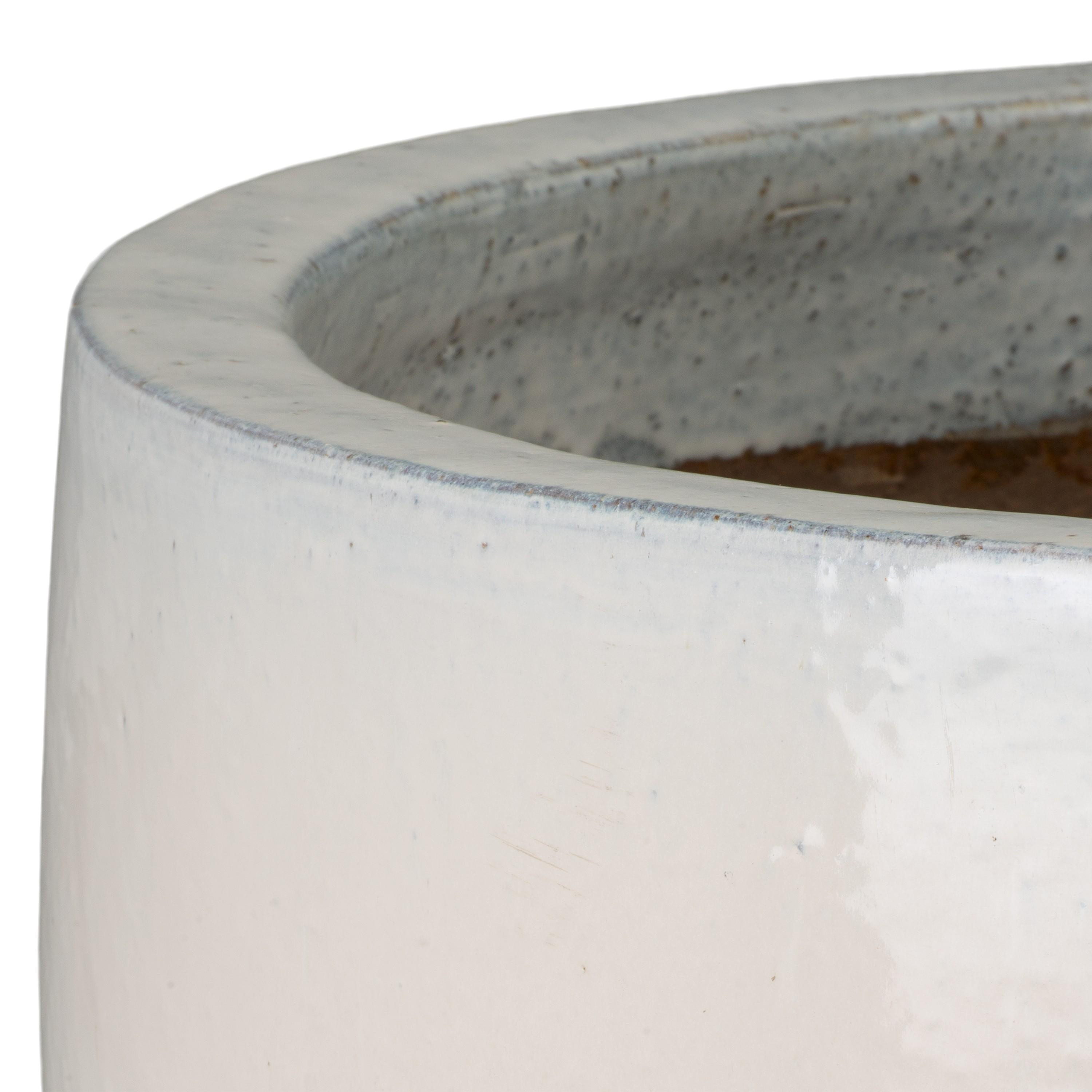 24 in. Round Distressed White Ceramic Planter