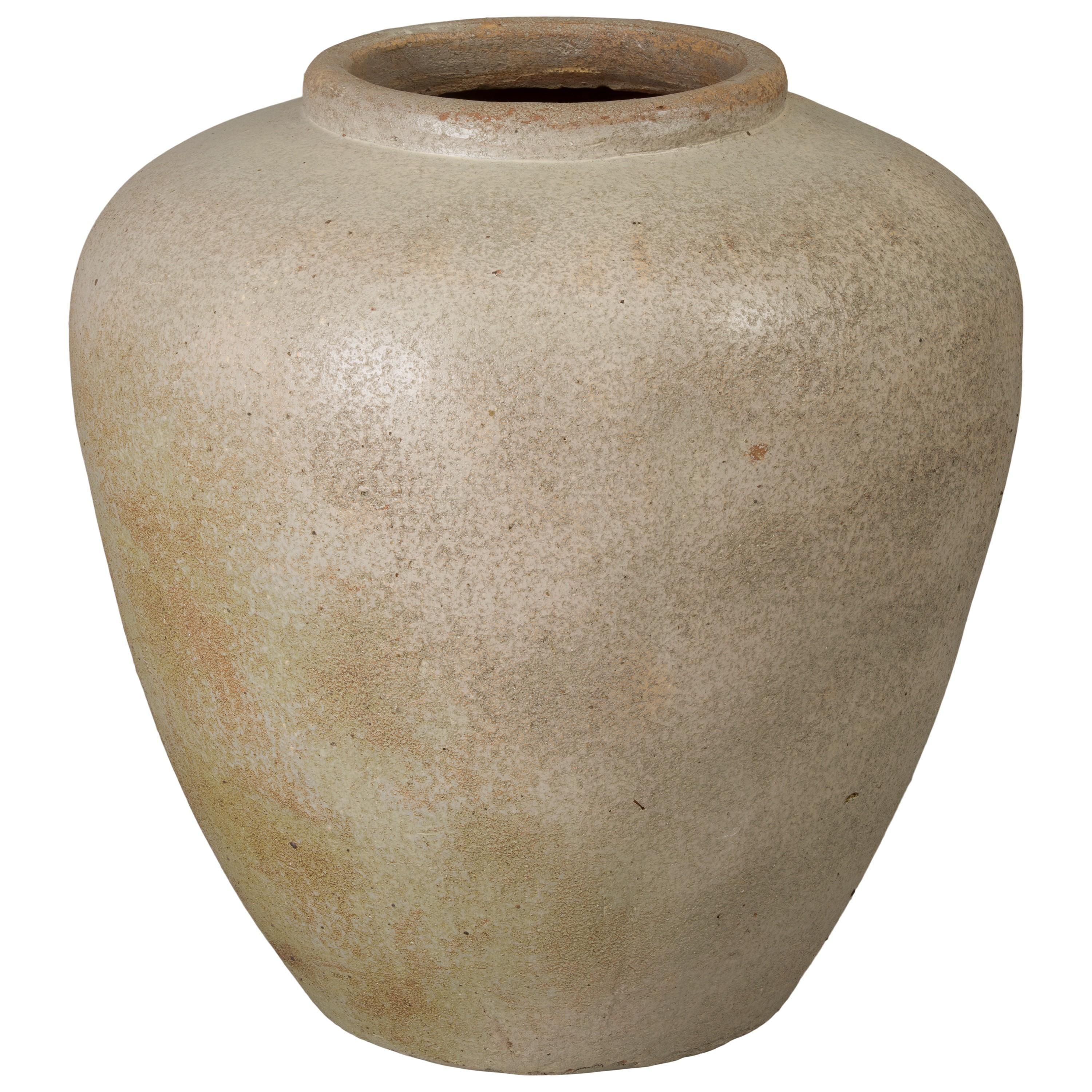 30.5 in. Distressed White Ceramic Olive Jar