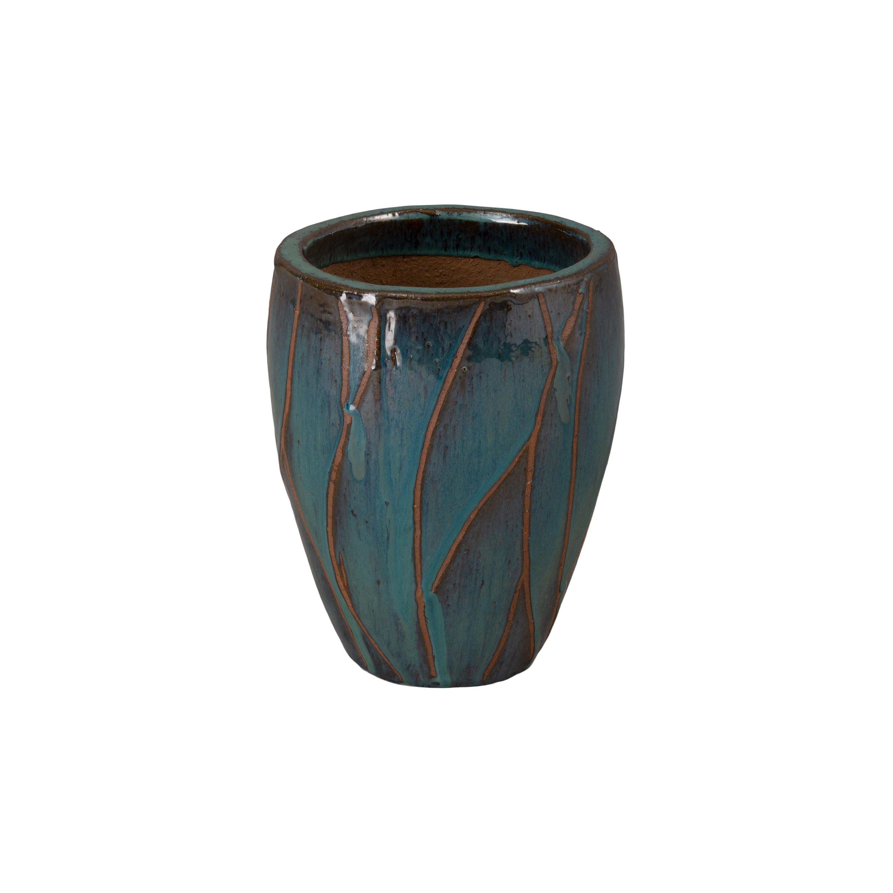 Breeze 12 in. Round Teal Ceramic Planter