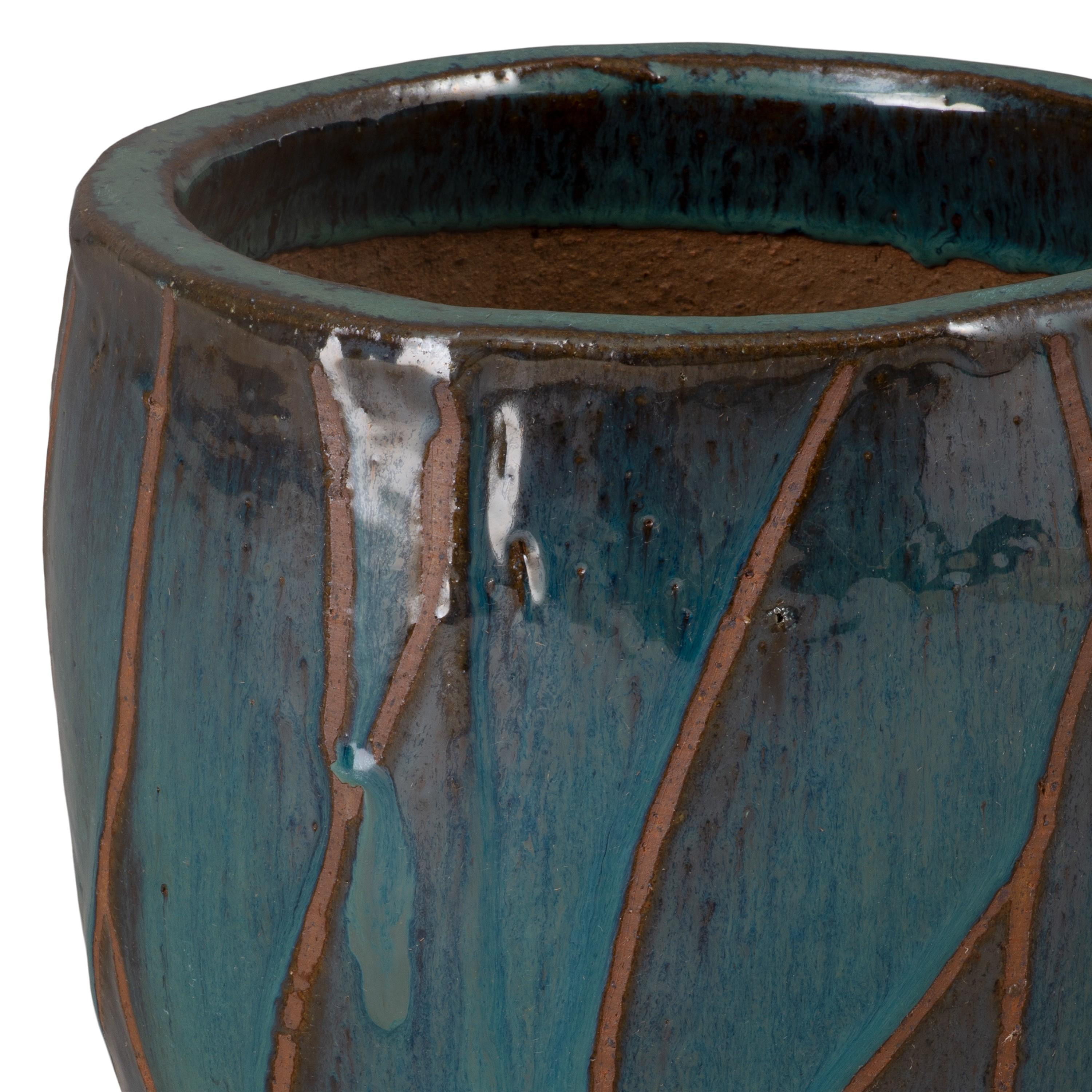 Breeze 12 in. Round Teal Ceramic Planter