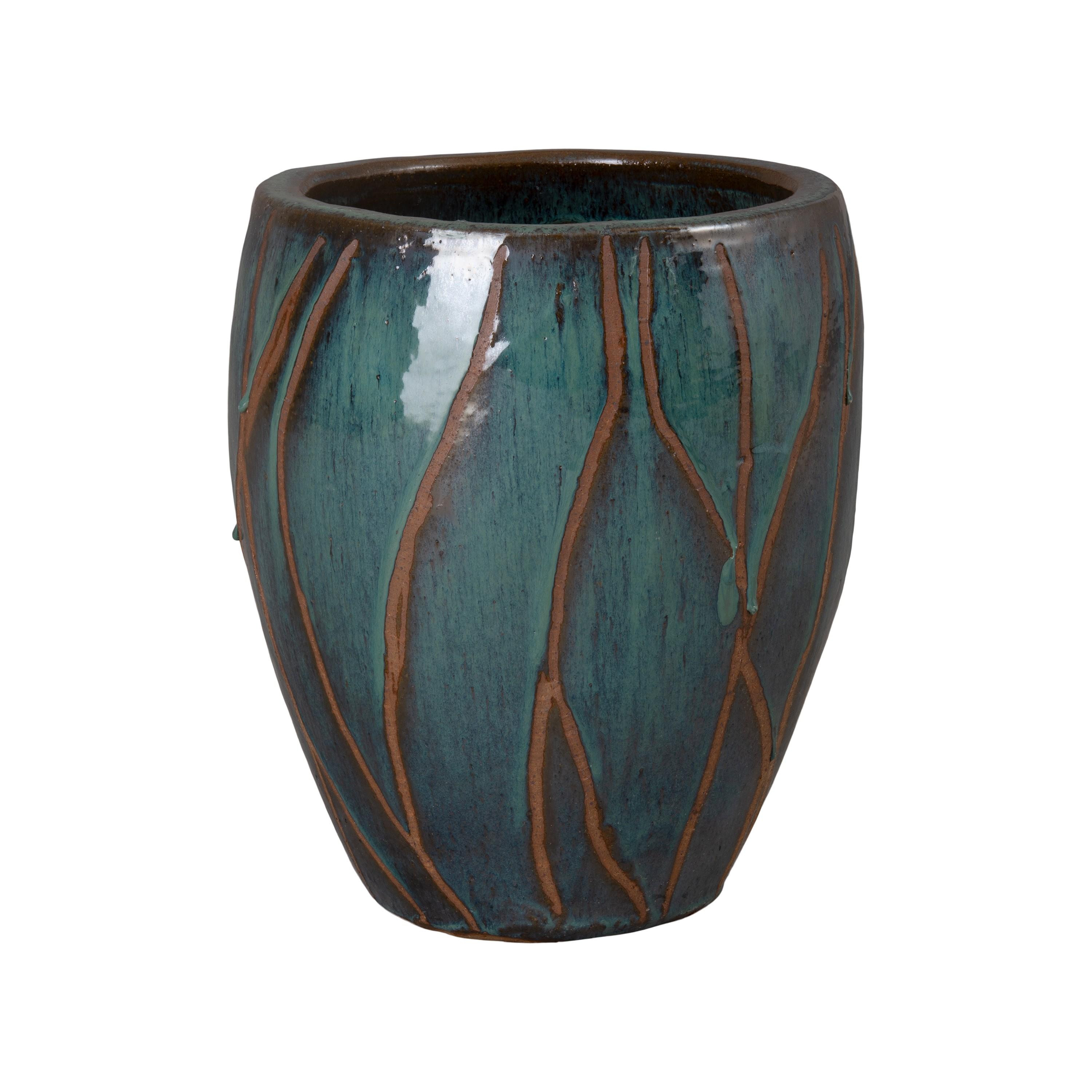 Breeze 17 in. Round Teal Ceramic Planter