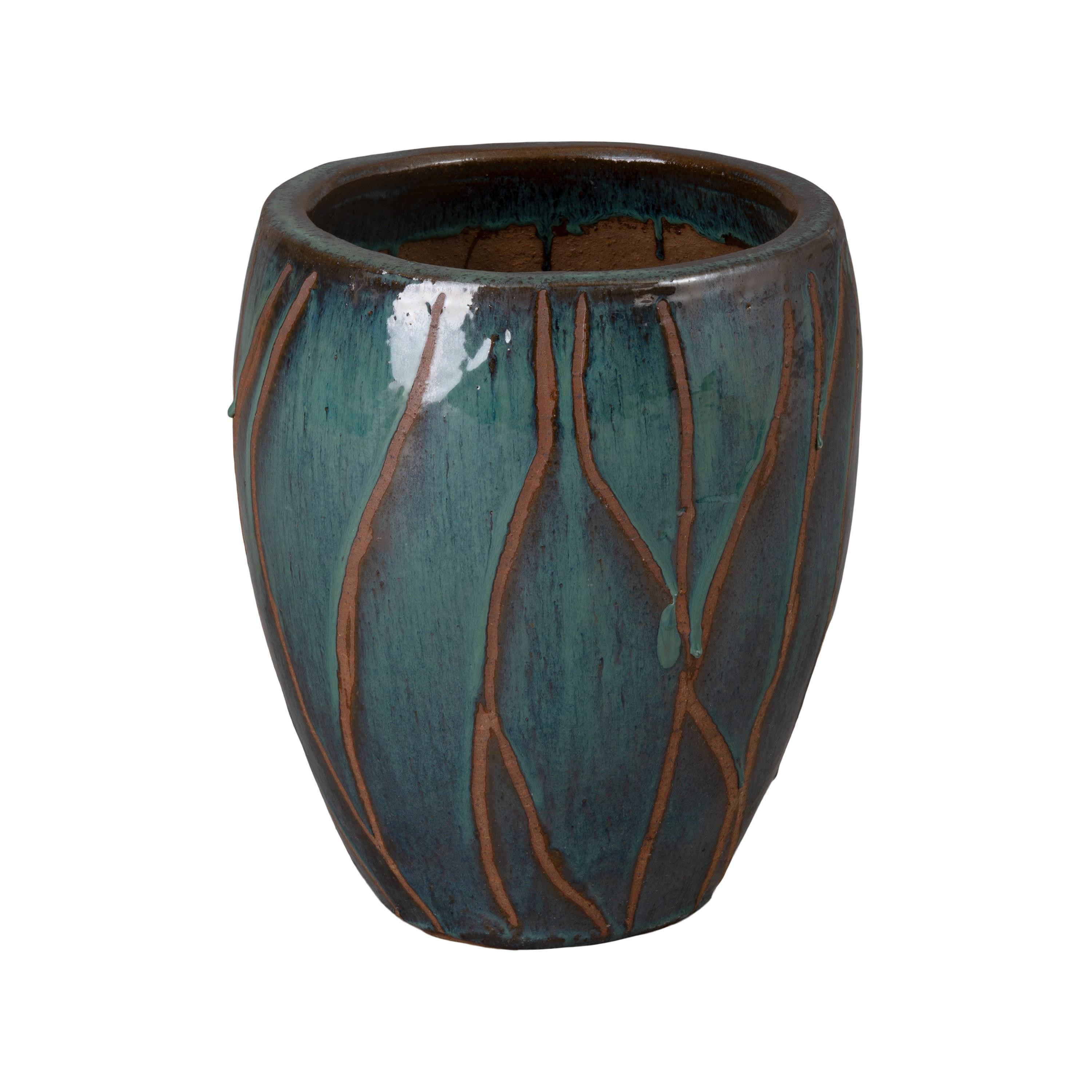 Breeze 17 in. Round Teal Ceramic Planter