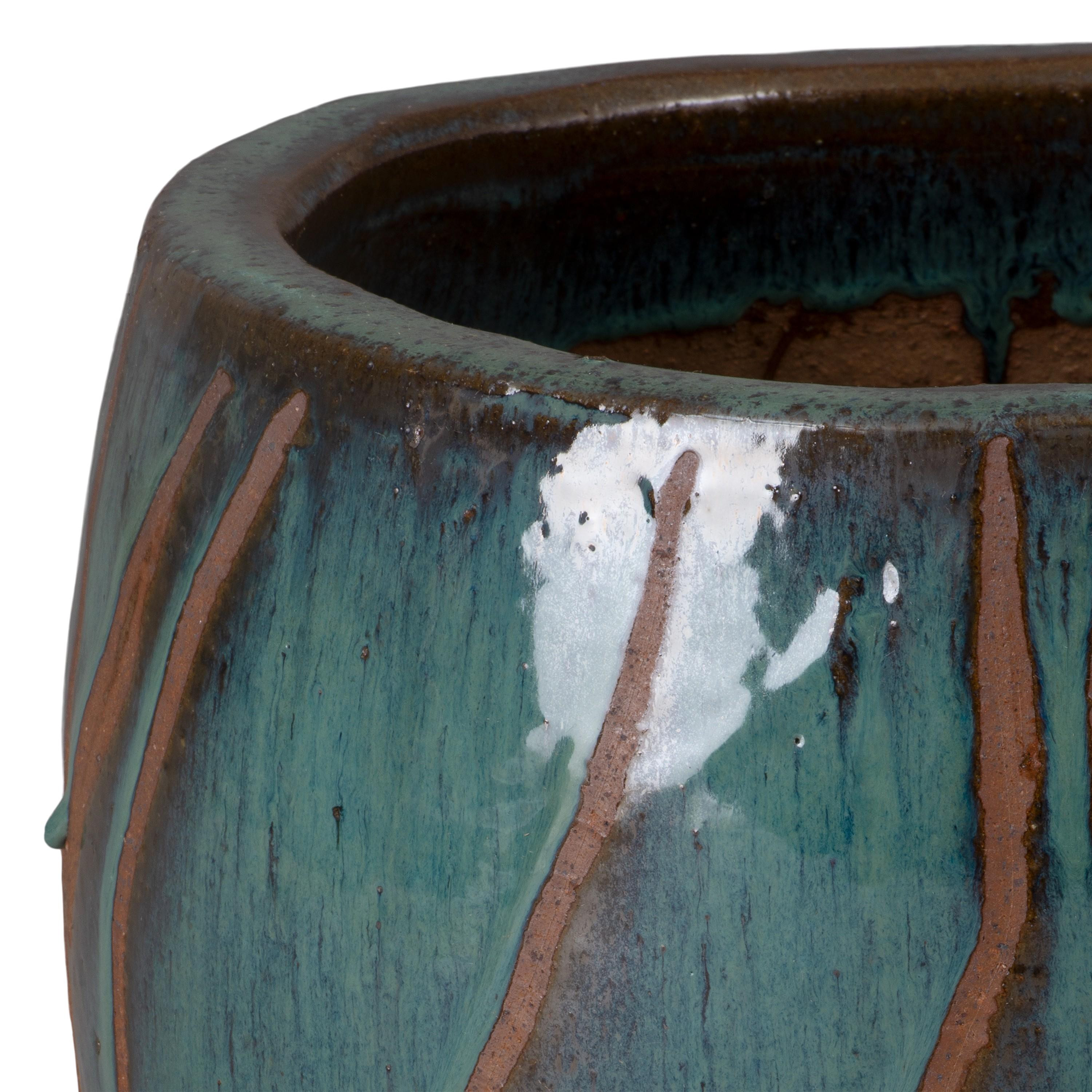 Breeze 17 in. Round Teal Ceramic Planter