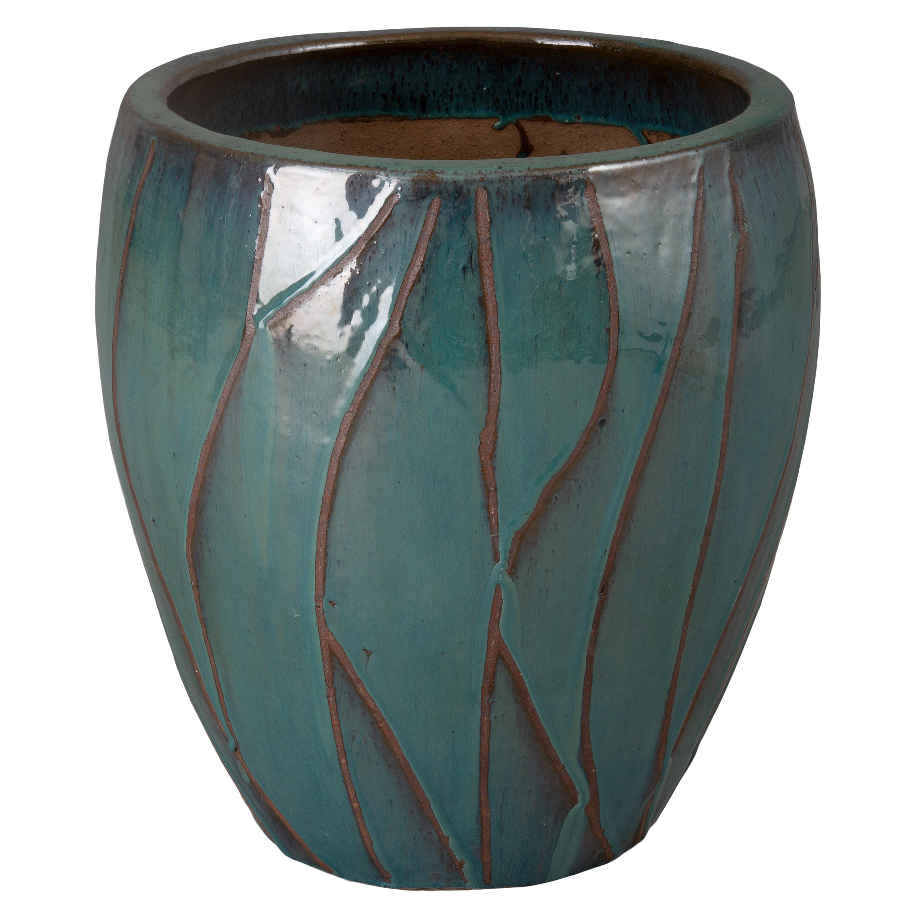 Breeze 22 in. Round Teal Ceramic Planter