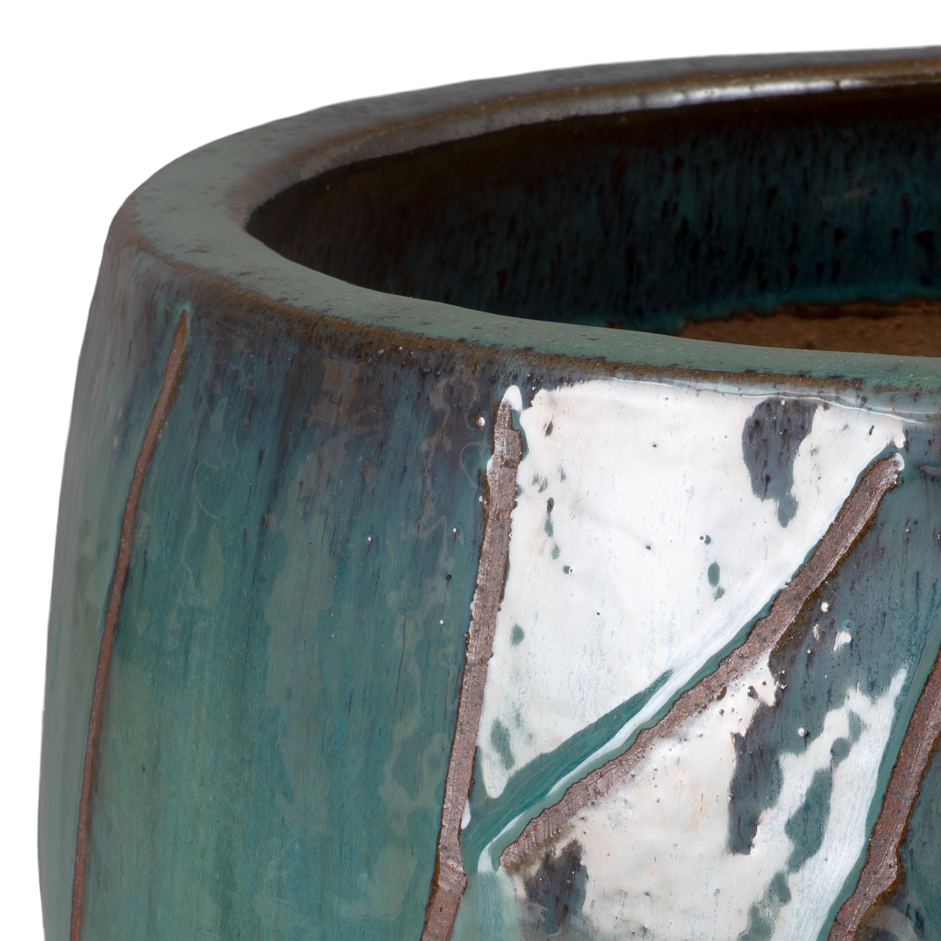 Breeze 22 in. Round Teal Ceramic Planter