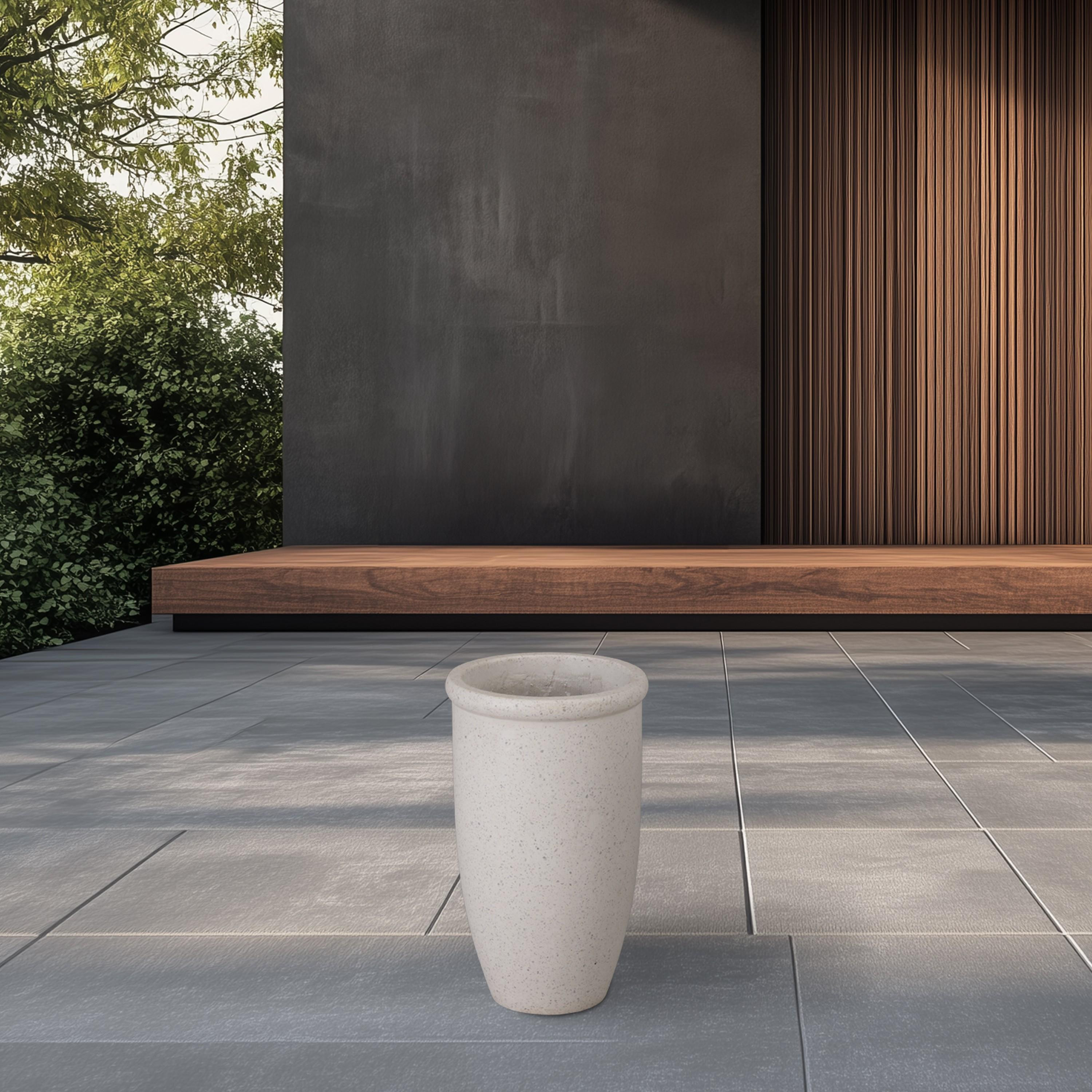 18 in. Round Lip White Terrazzo Planter