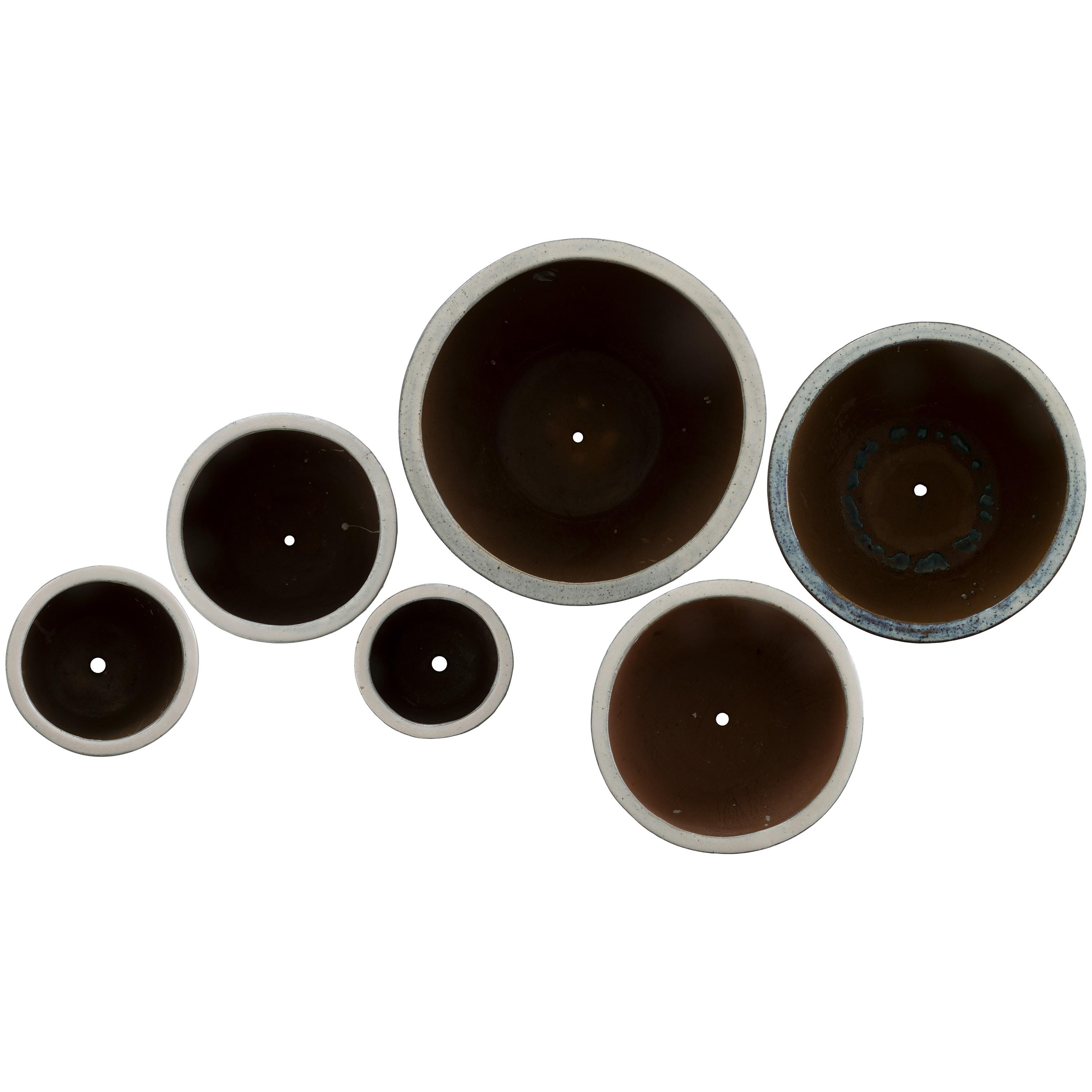 Set of 6 Round Distressed White Ceramic Planters