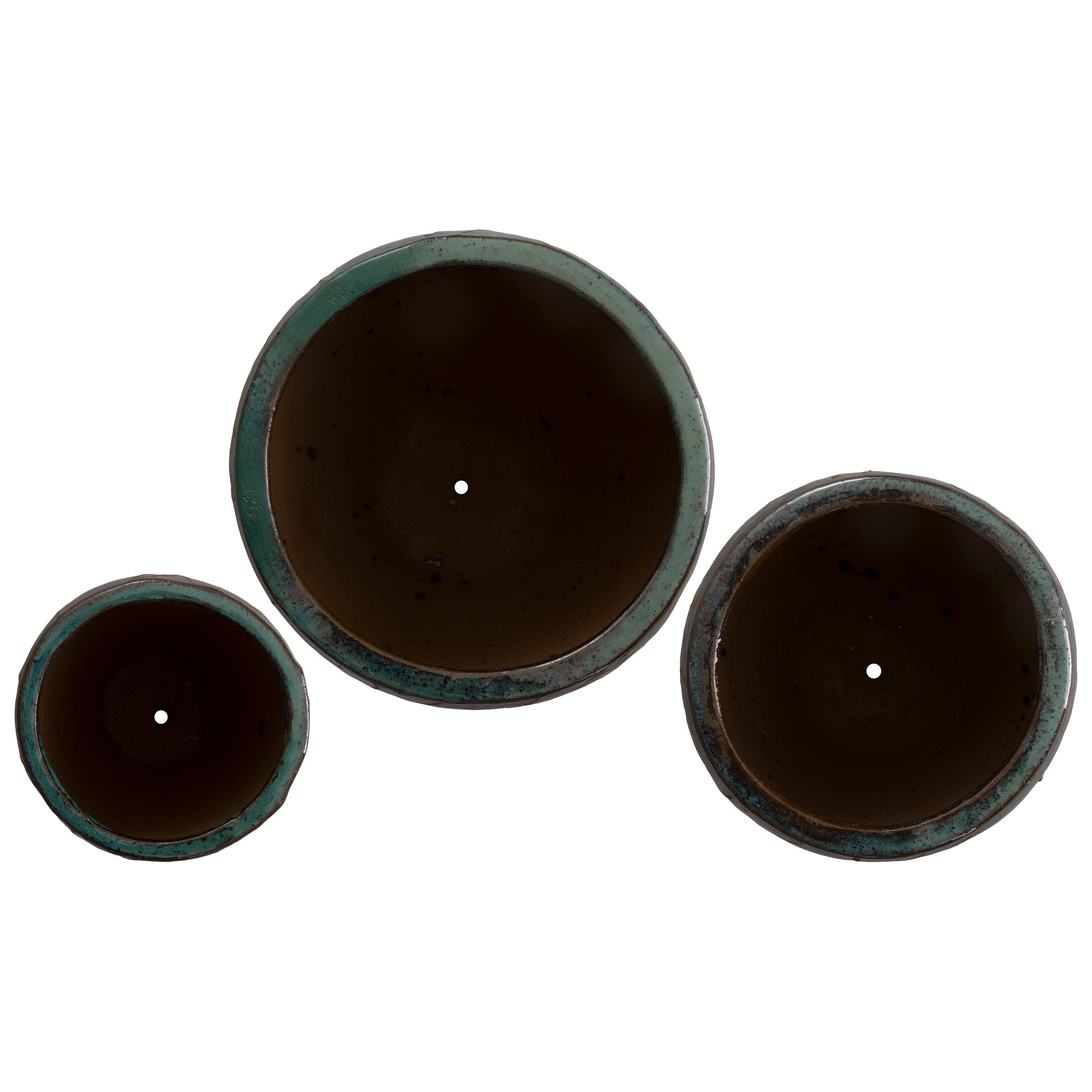 Breeze Set of 3 Round Teal Ceramic Planters