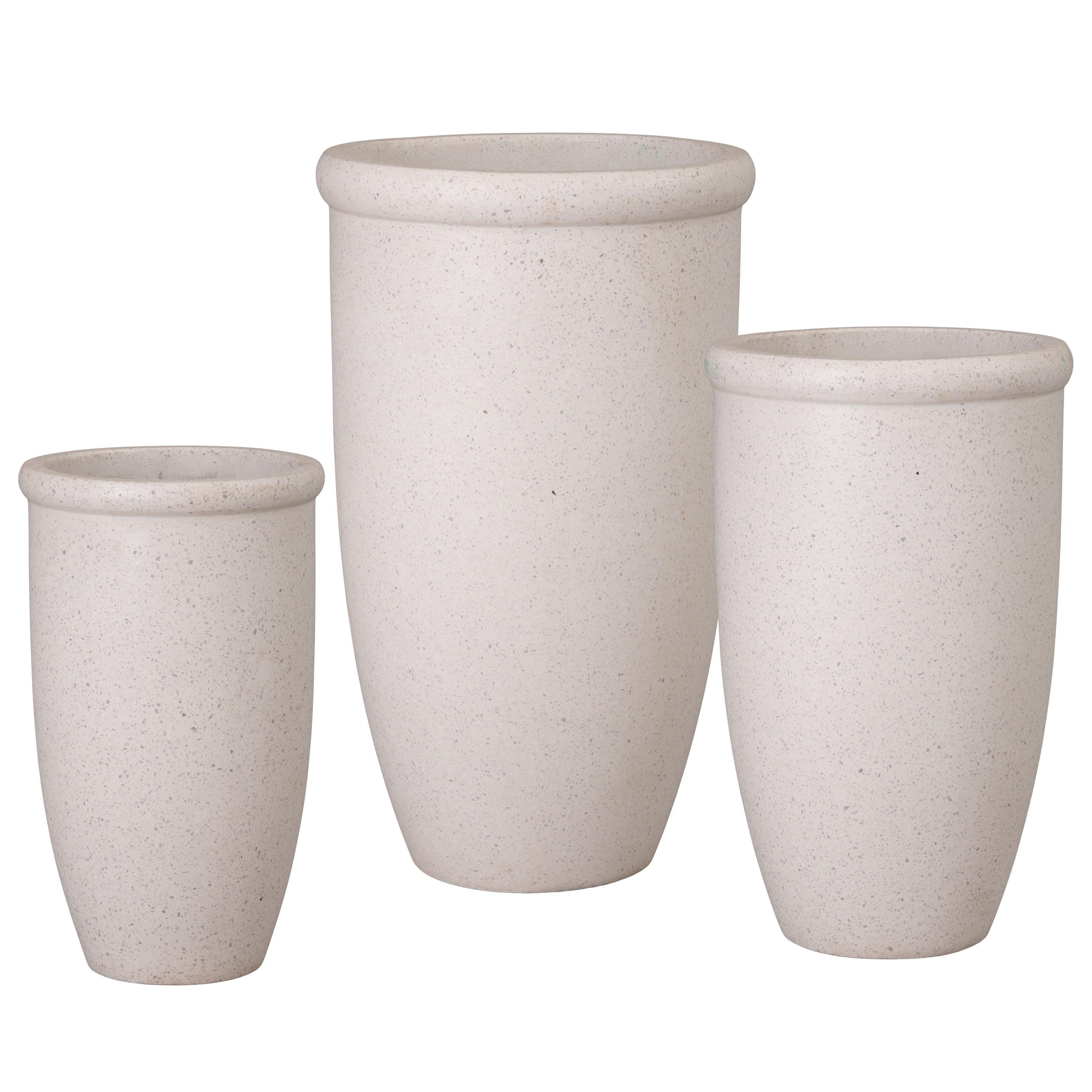 Set of 3 Round Lip White Terrazzo Planters