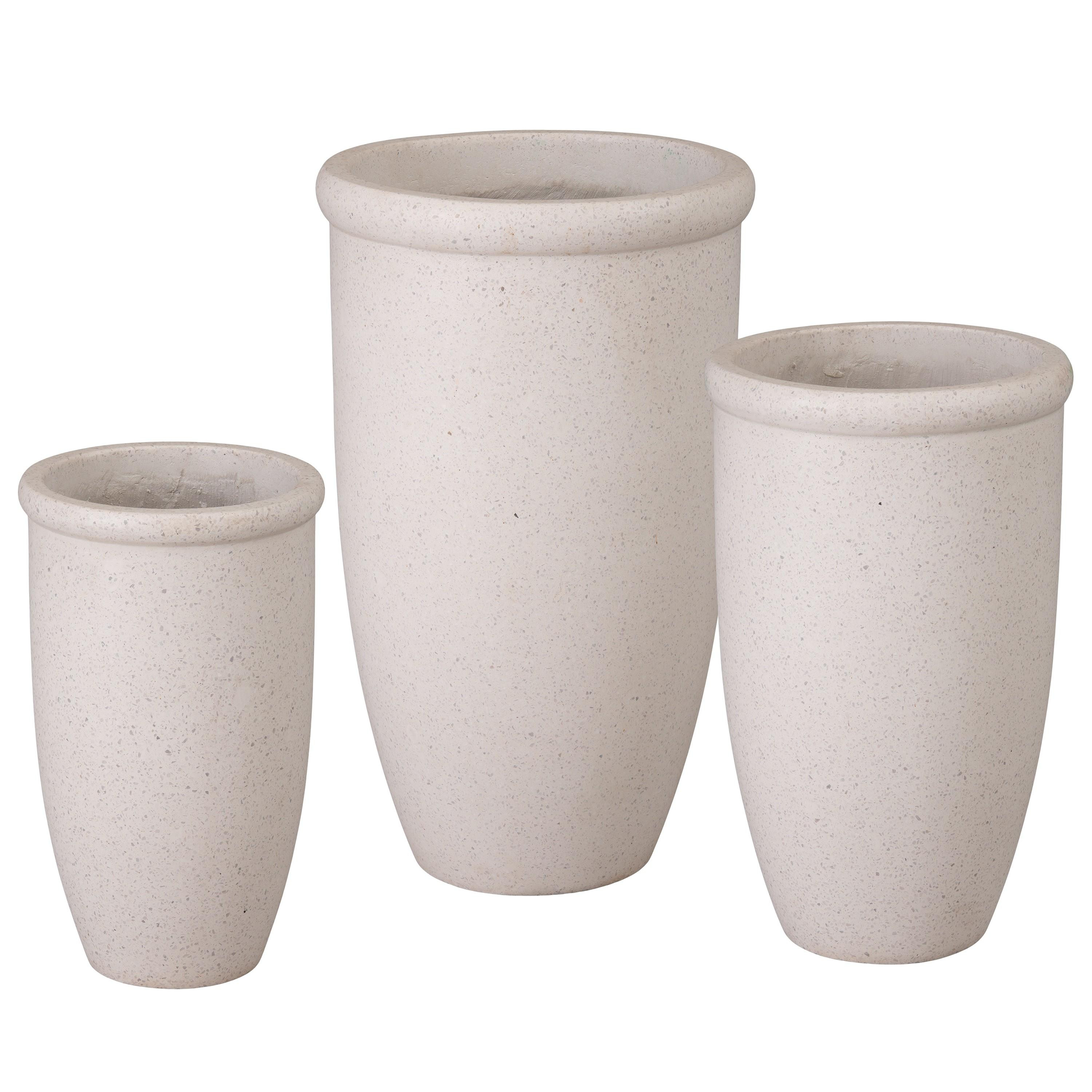 Set of 3 Round Lip White Terrazzo Planters