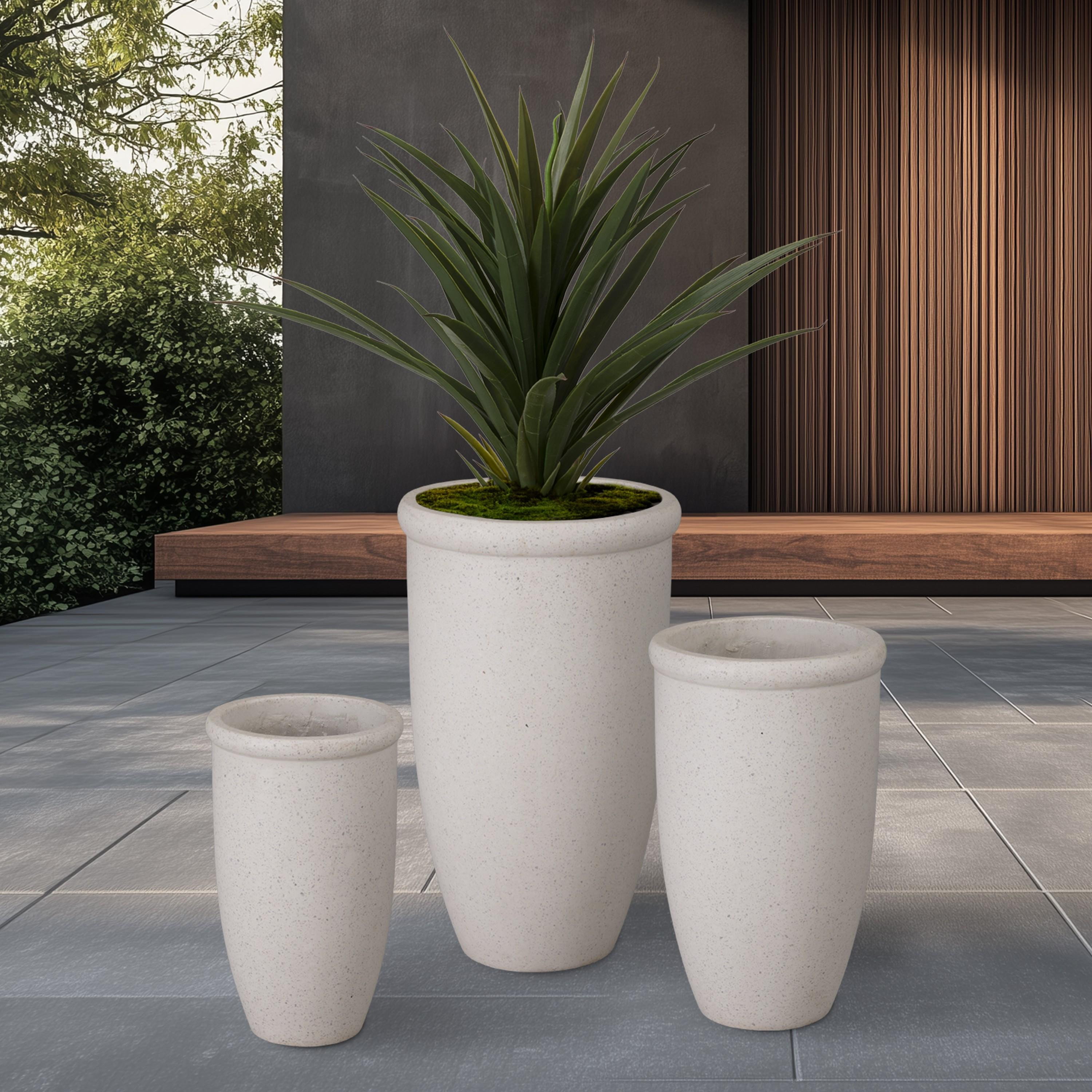 Set of 3 Round Lip White Terrazzo Planters