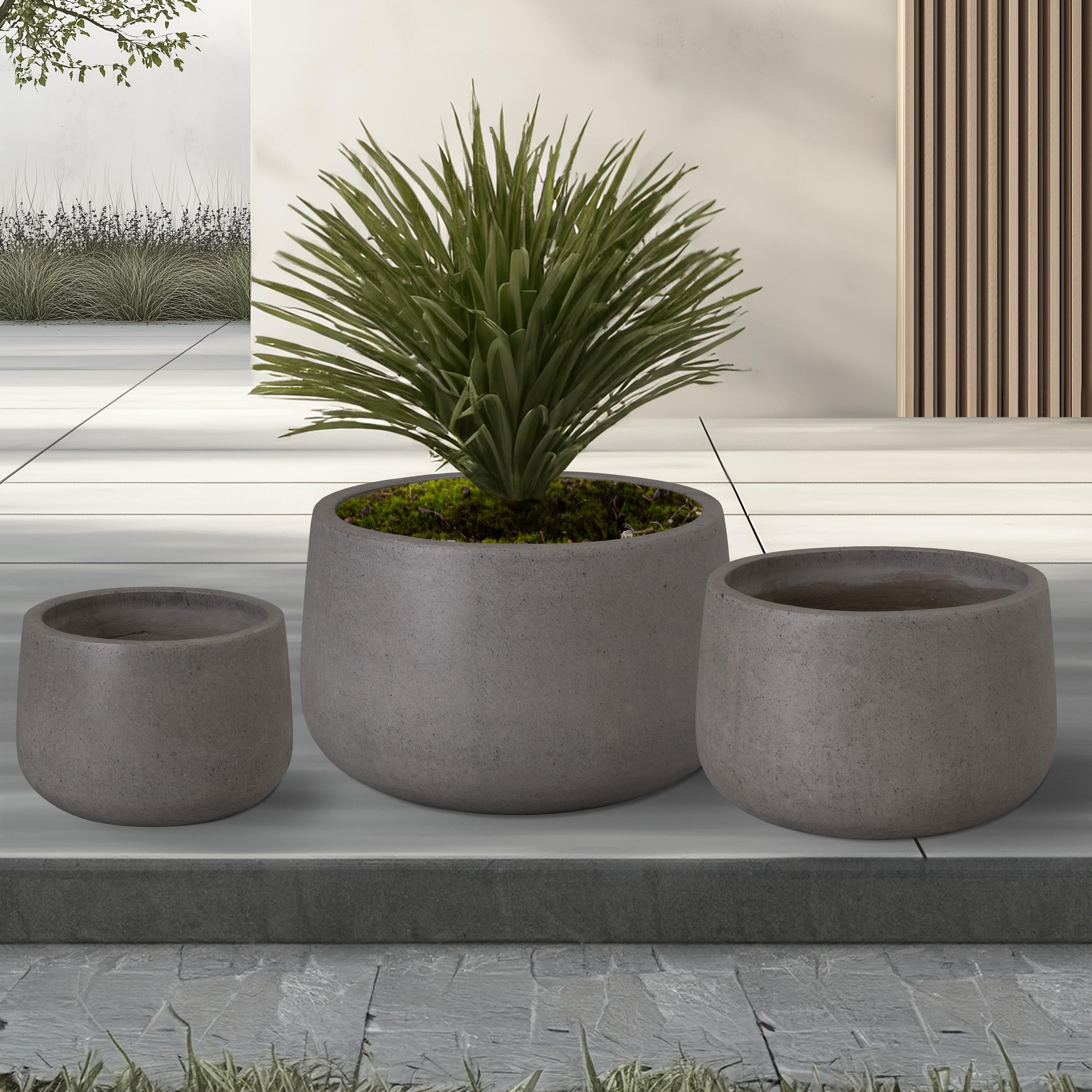 Low Opus Set of 3 Gray Terrazzo Planters