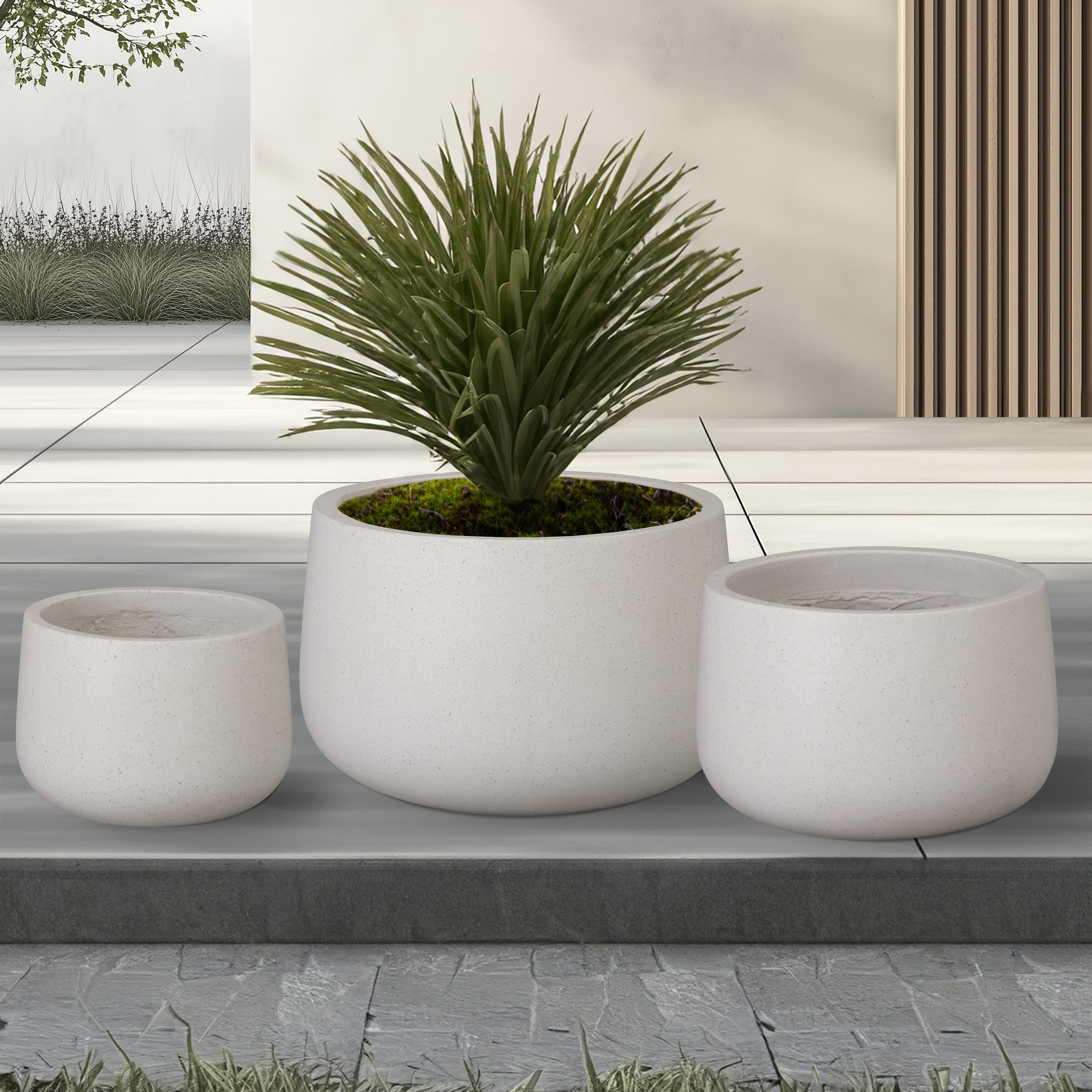 Low Opus Set of 3 White Terrazzo Planters