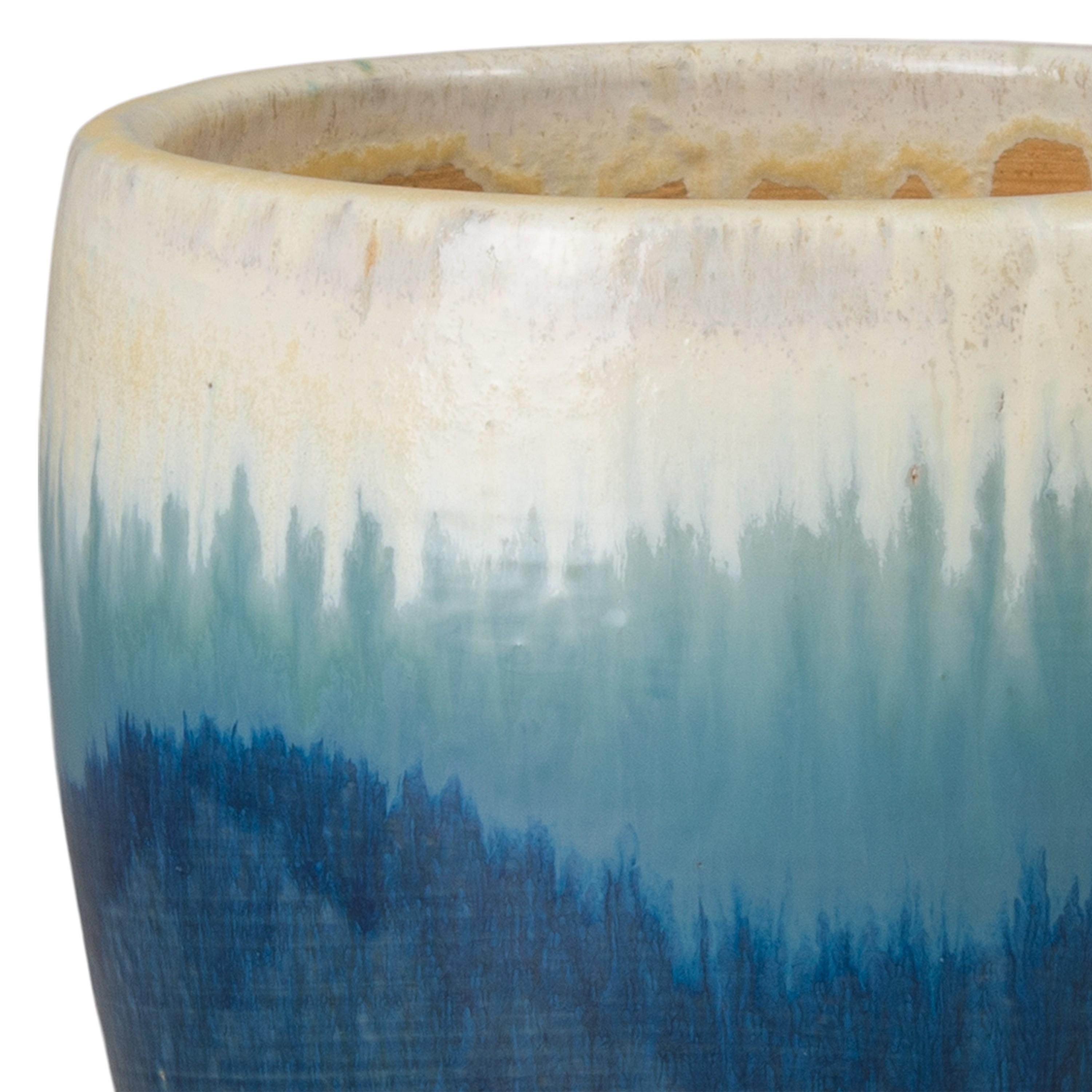 Ossal 13 in. Blue Snow Ceramic Planter
