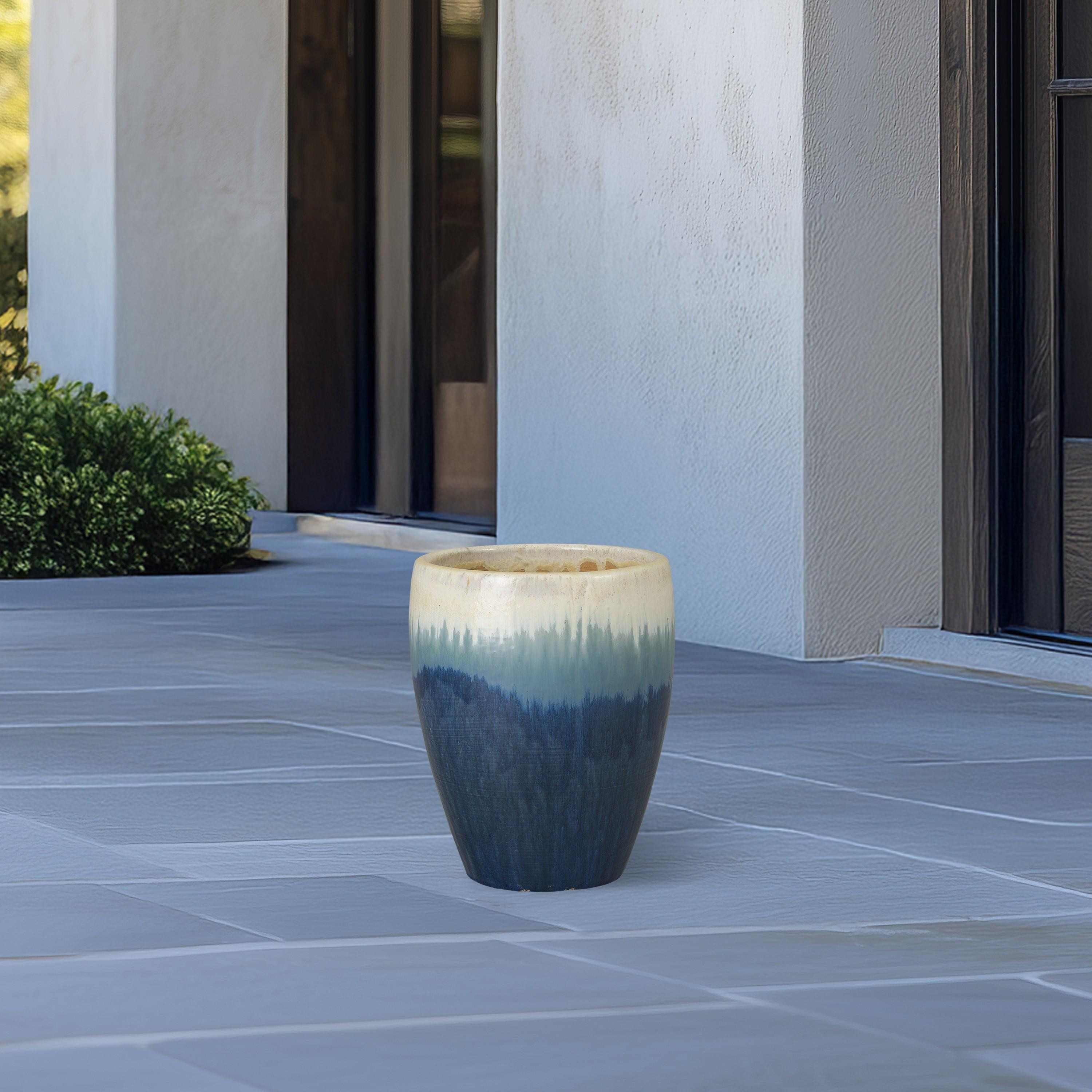 Ossal 13 in. Blue Snow Ceramic Planter