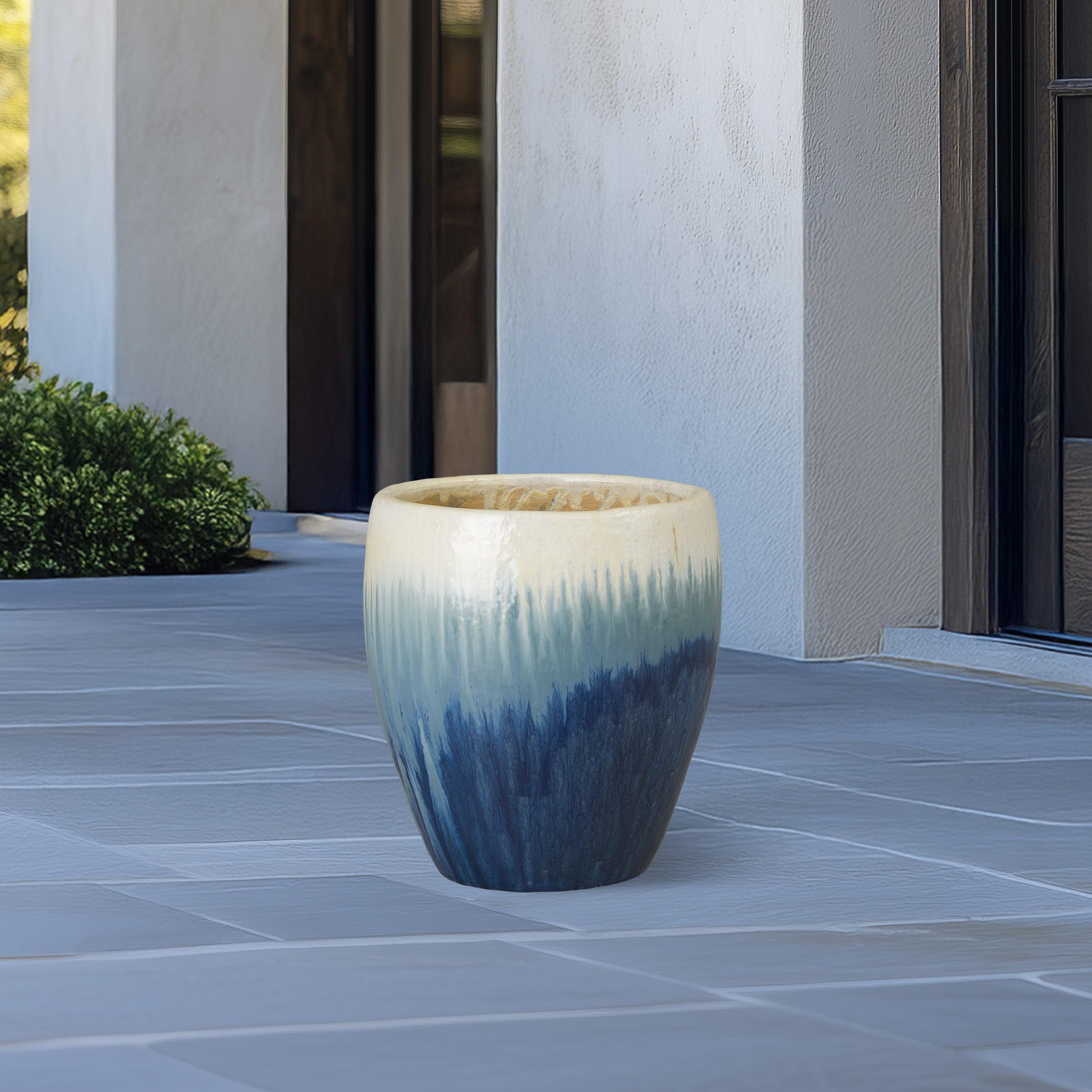Ossal 16 in. Blue Snow Ceramic Planter