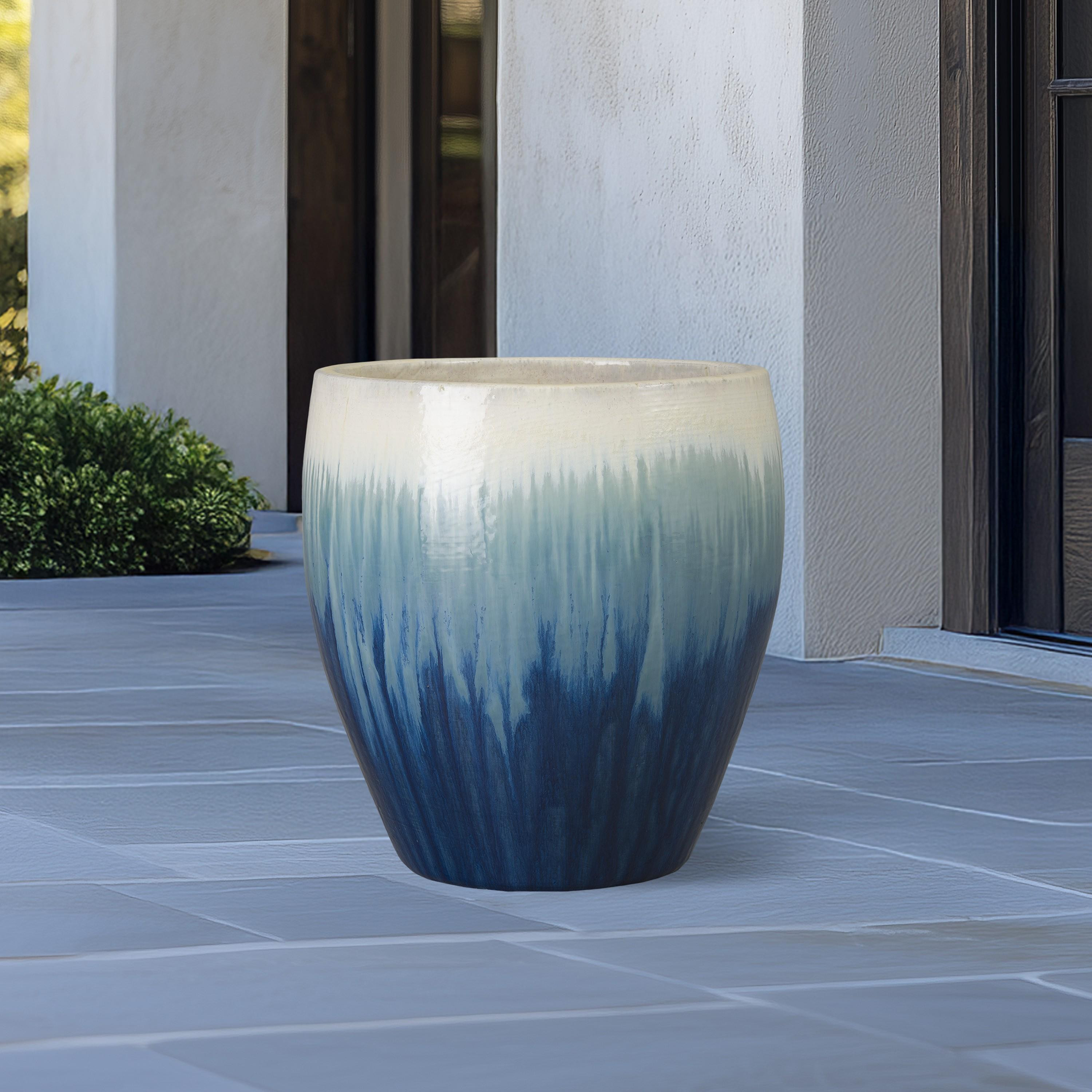 Ossal 19 in. Blue Snow Ceramic Planter